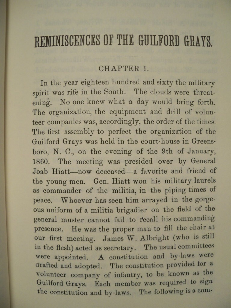 REMINISCENCES OF THE GUILFORD GRAYS – 27th NORTH CAROLINIA REGIMENT – BRAND NEW