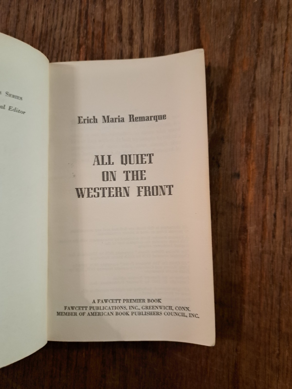 Vintage All Quiet on the Western Front Erich Maria Remarque 1967 Fawcett PB Book