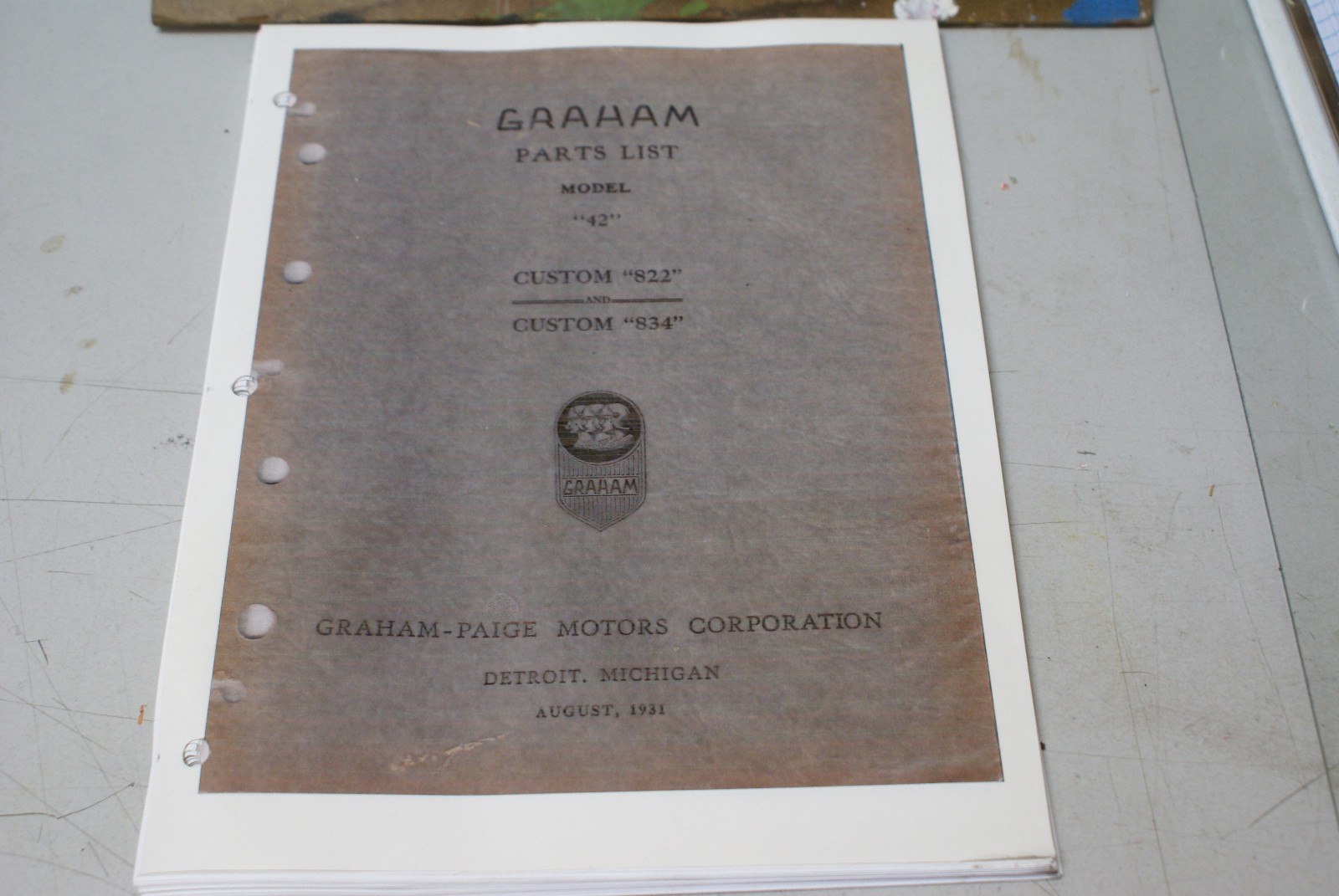 1930-31 Parts List Graham Standard Eight Special Eight 822 & 834 Photo copy