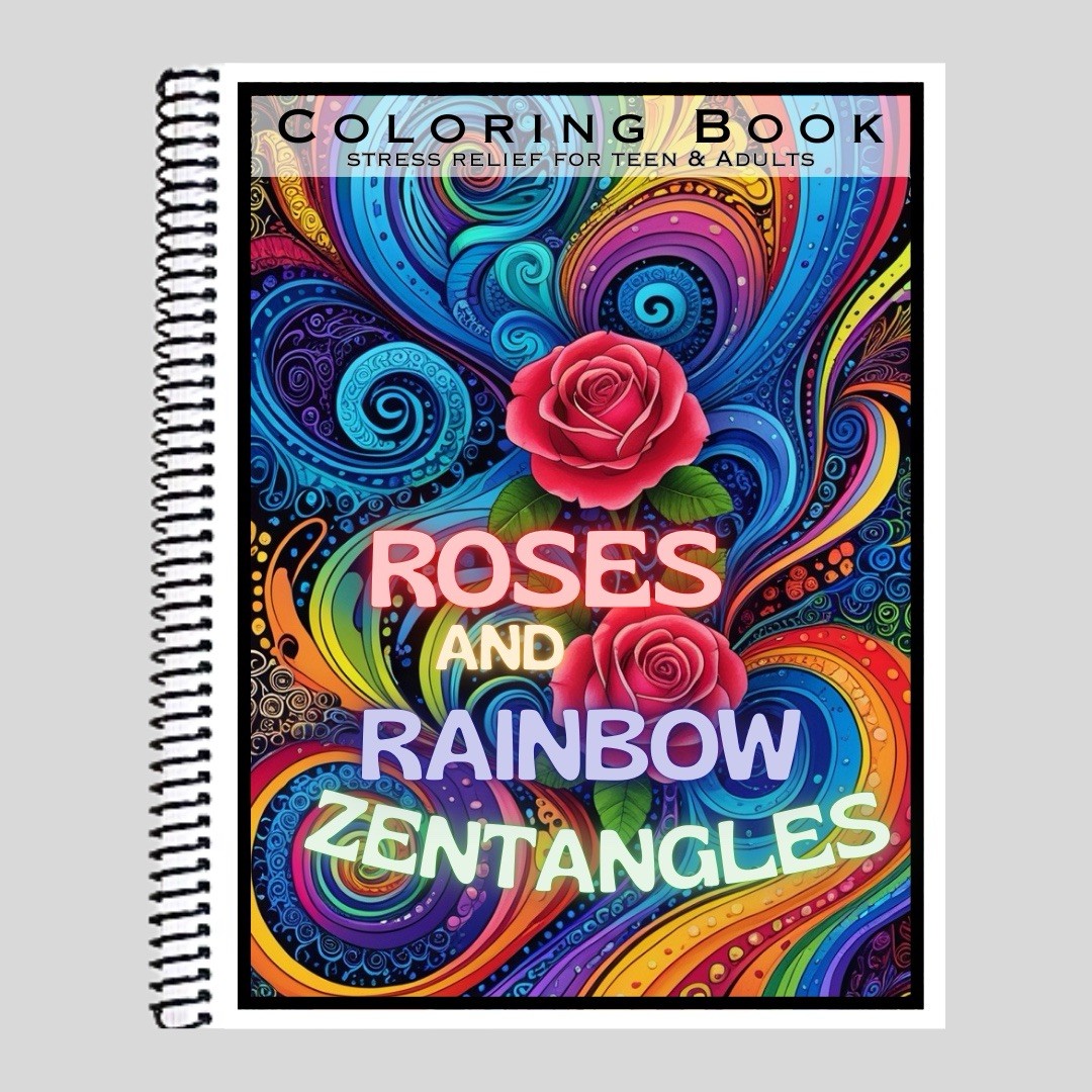 Rose Rainbows- Spiral Bound Adult Coloring Book – Thick Artist Paper – 50 pages