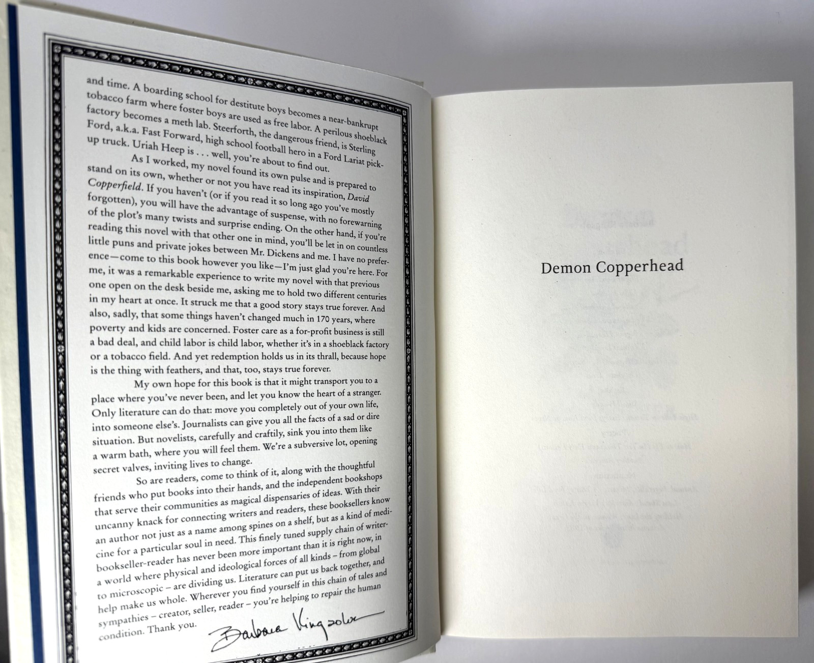 Demon Copperhead, Barbara Kingsolver 2022 Rare Indie Bookstore 1st ed 1st print
