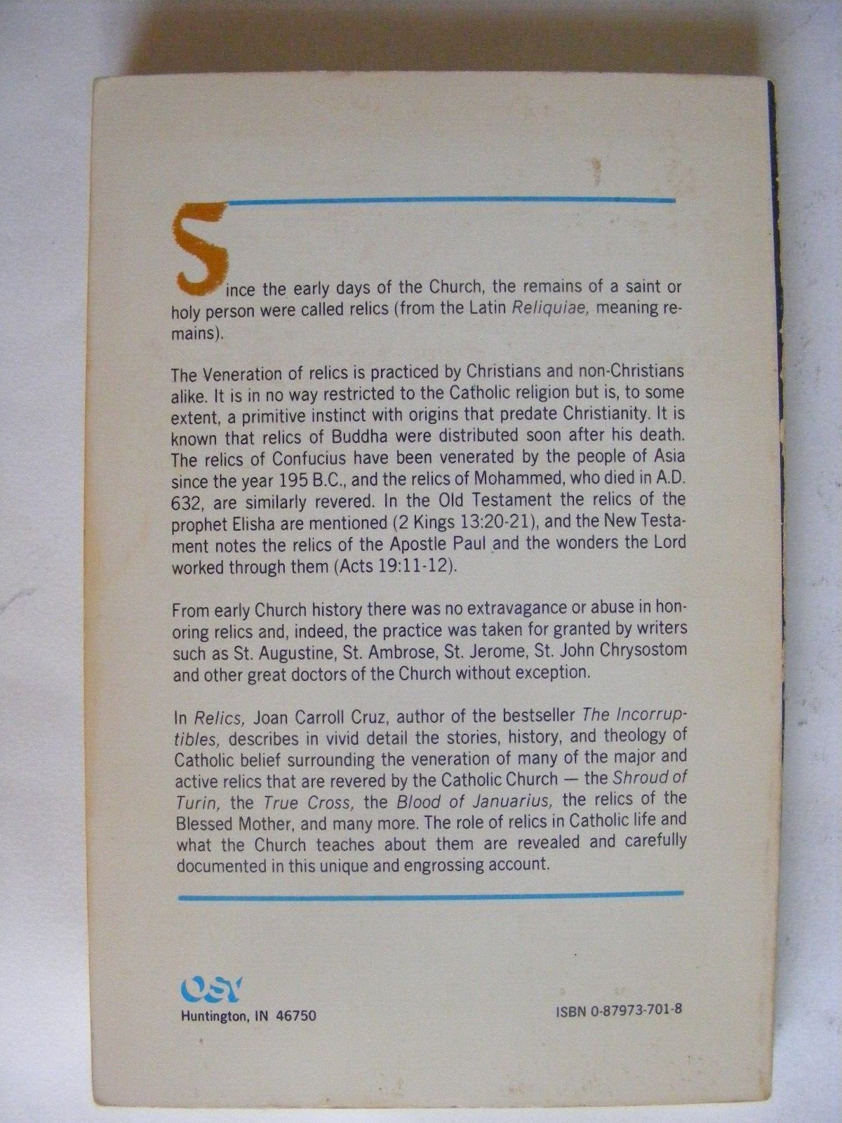 Relics by Joan Carroll Cruz (OSV, 1984) PB – G