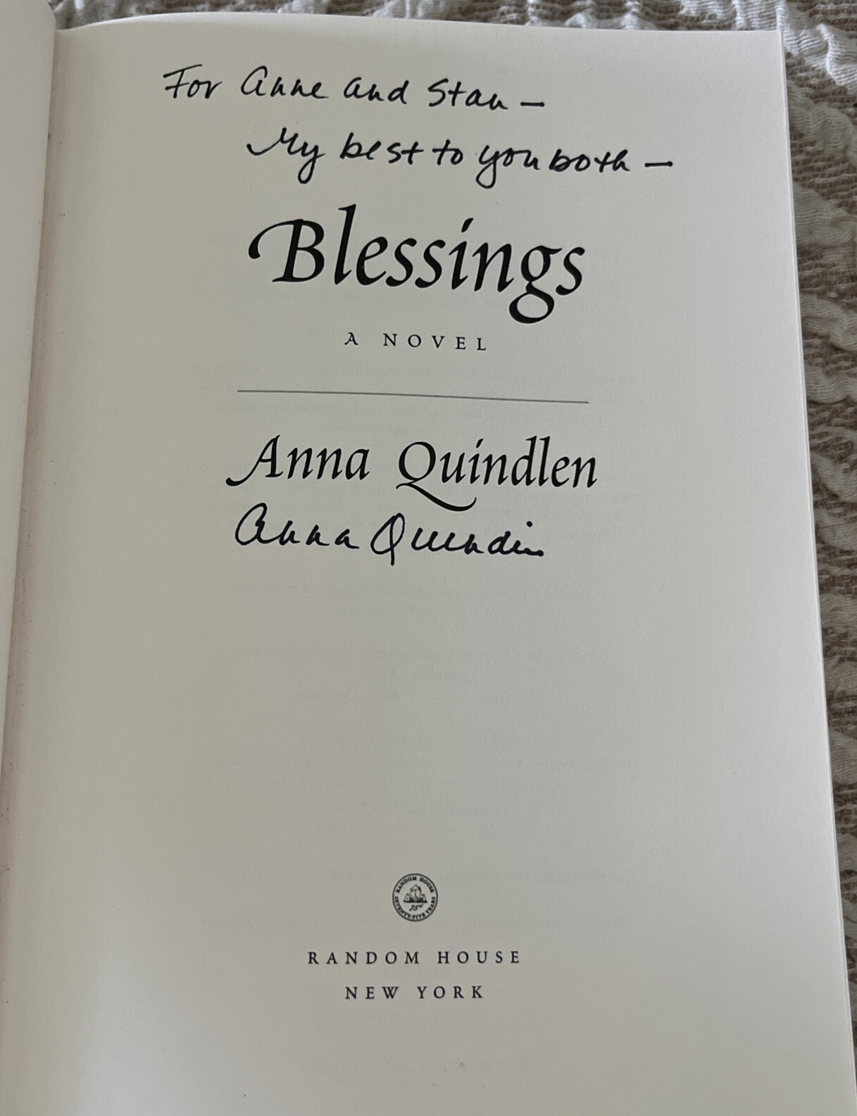 Blessings by Anna Quindlen Signed 1st Edition (2002, Hardcover)