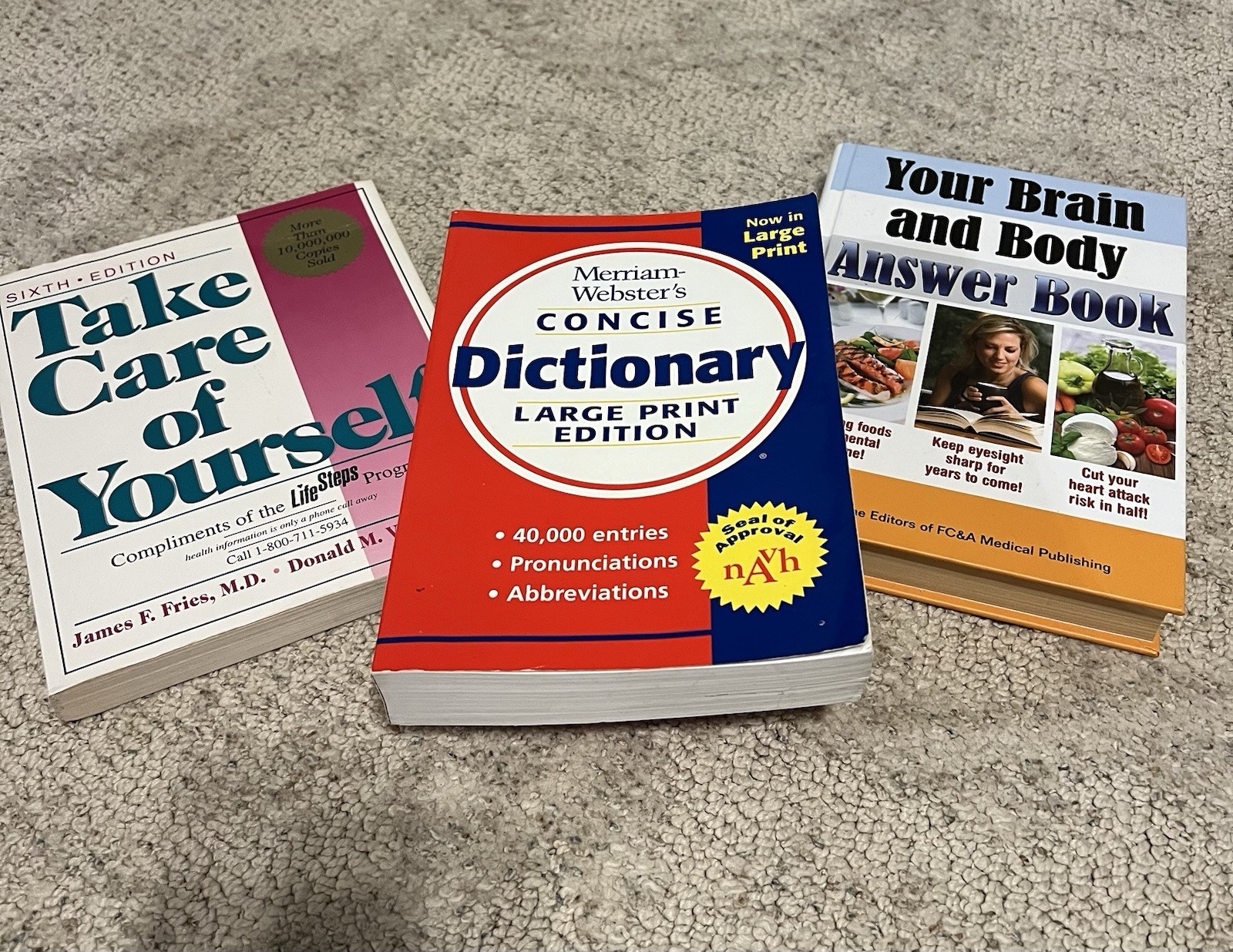 Lot of 3. Lg print Dictionary, Take Care Of Yourself, Your Brain And Body