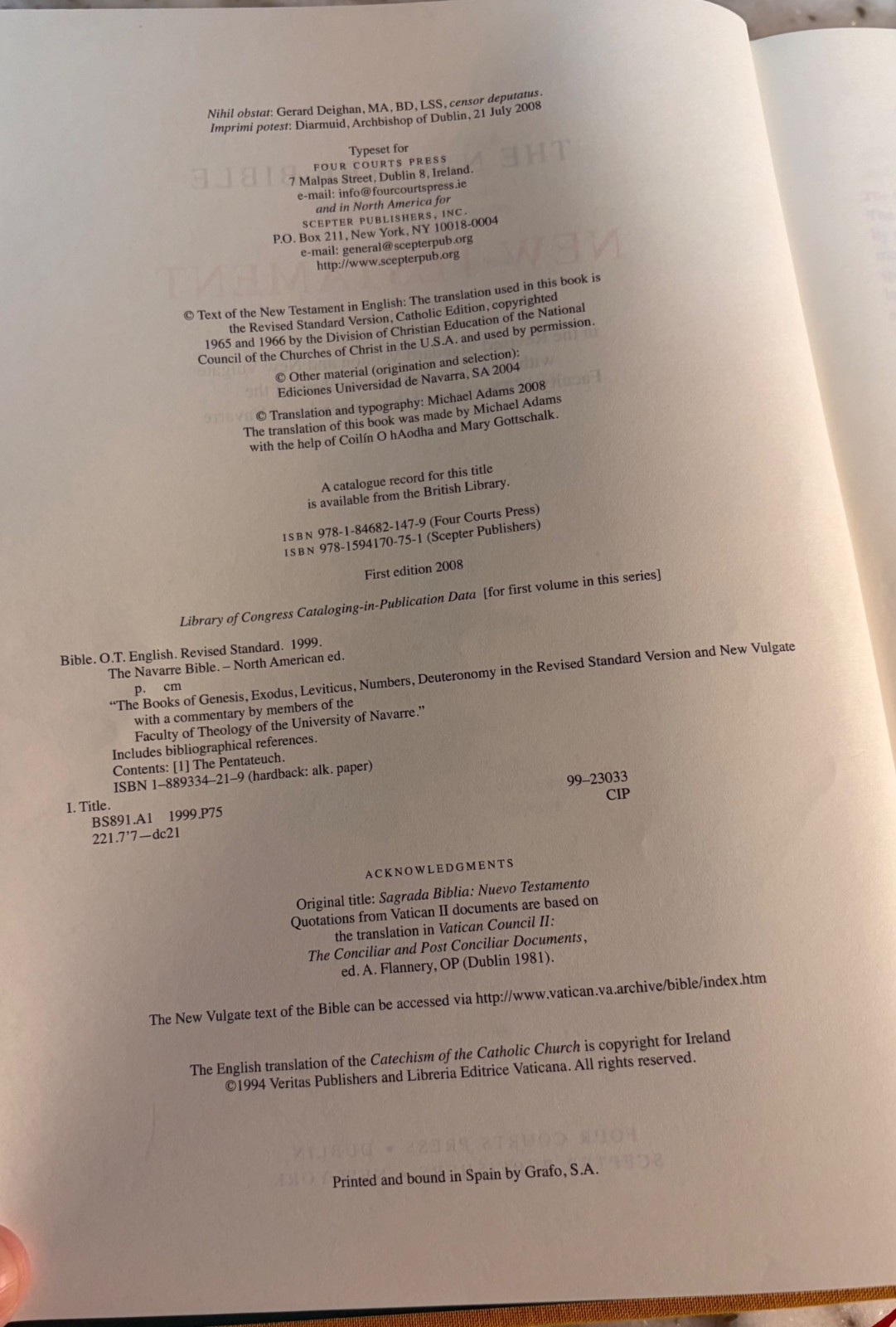 First Edition THE NAVARRE BIBLE New Testament Hardcover Catholic