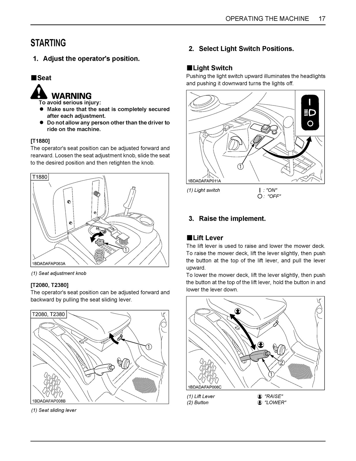 KUBOTA T1880 T2080 T2380 Operators Manual, SECURED – COVERING – XL FOLDOUT PAGES