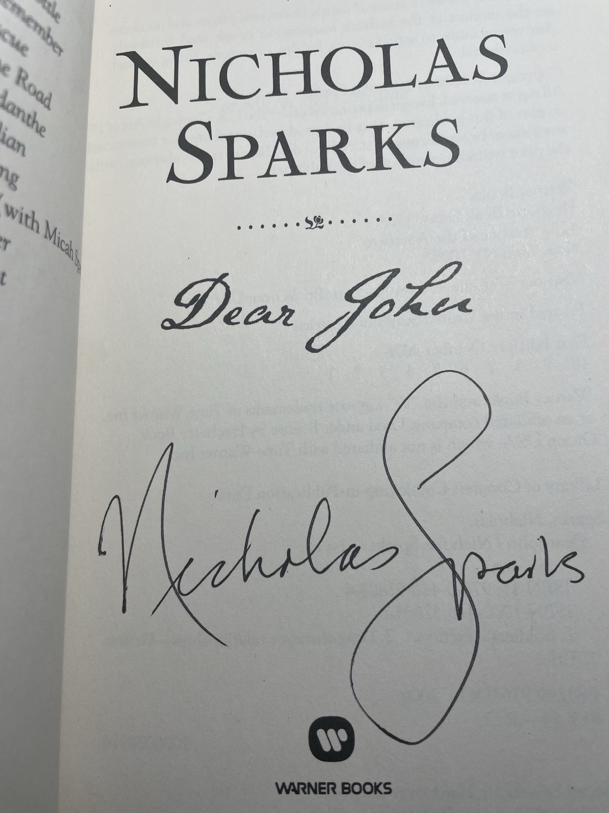 Signed 1st Edition 1st Printing “Dear John” by Nicholas Sparks 2006 Fine