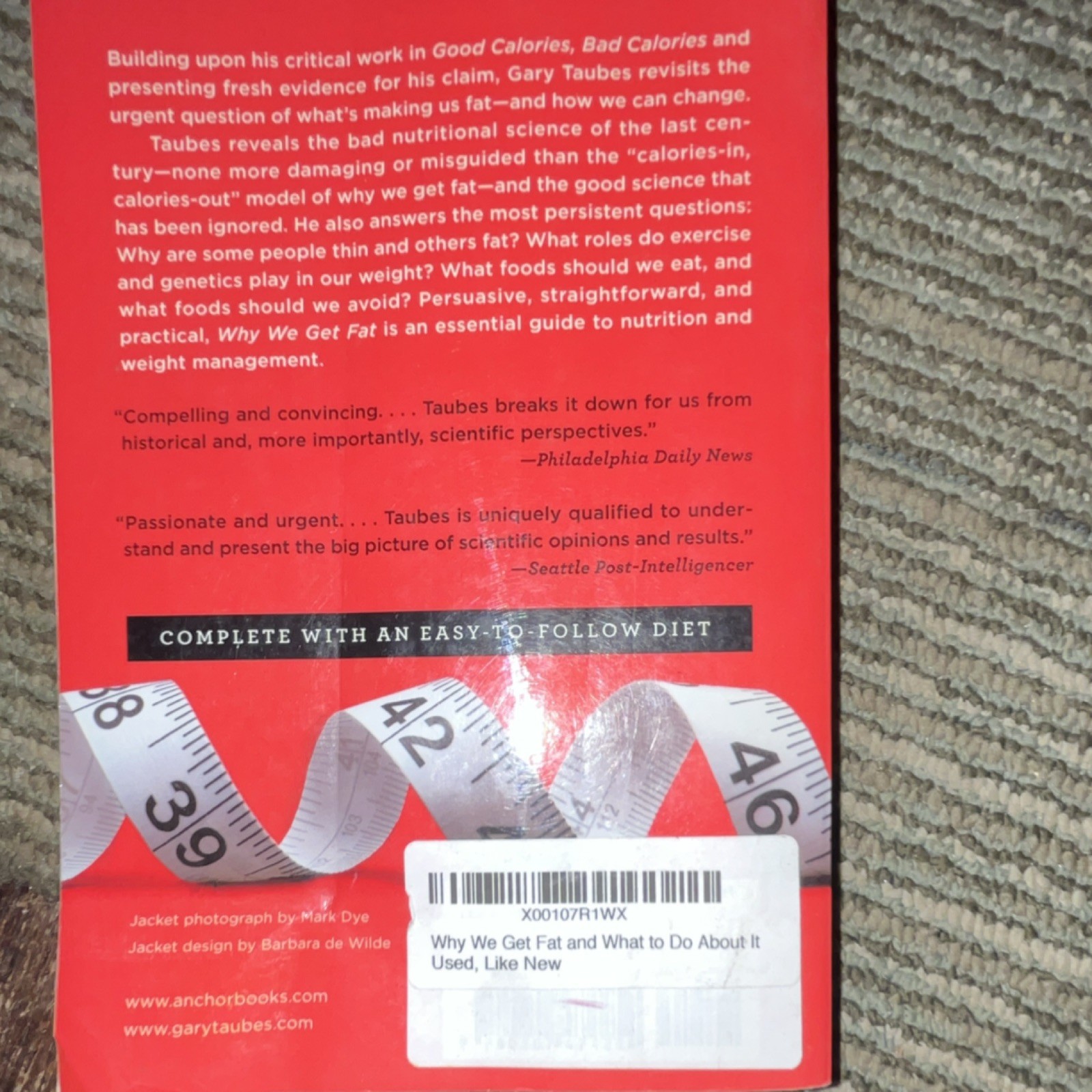 Anchor Books Why We Get Fat and What to Do About It Gary Taubes Paperback