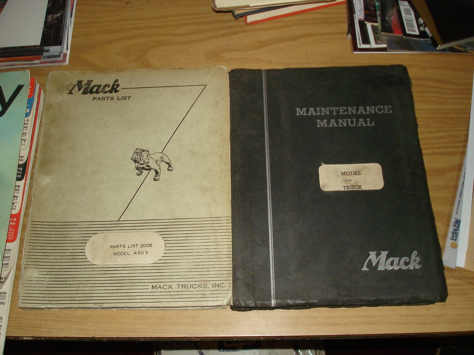 1951 Mack Trucks lot 2 books Parts List 2006/Model A50X/Maintenance Manual EQ2D