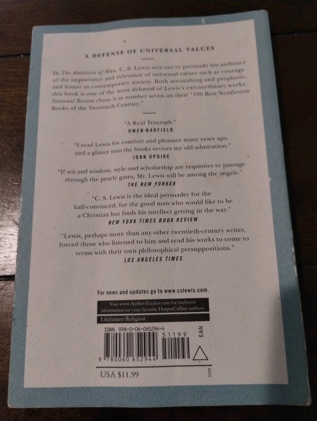 The Abolition of Man by C.S. Lewis Christian Philosophy Paperback HarperOne