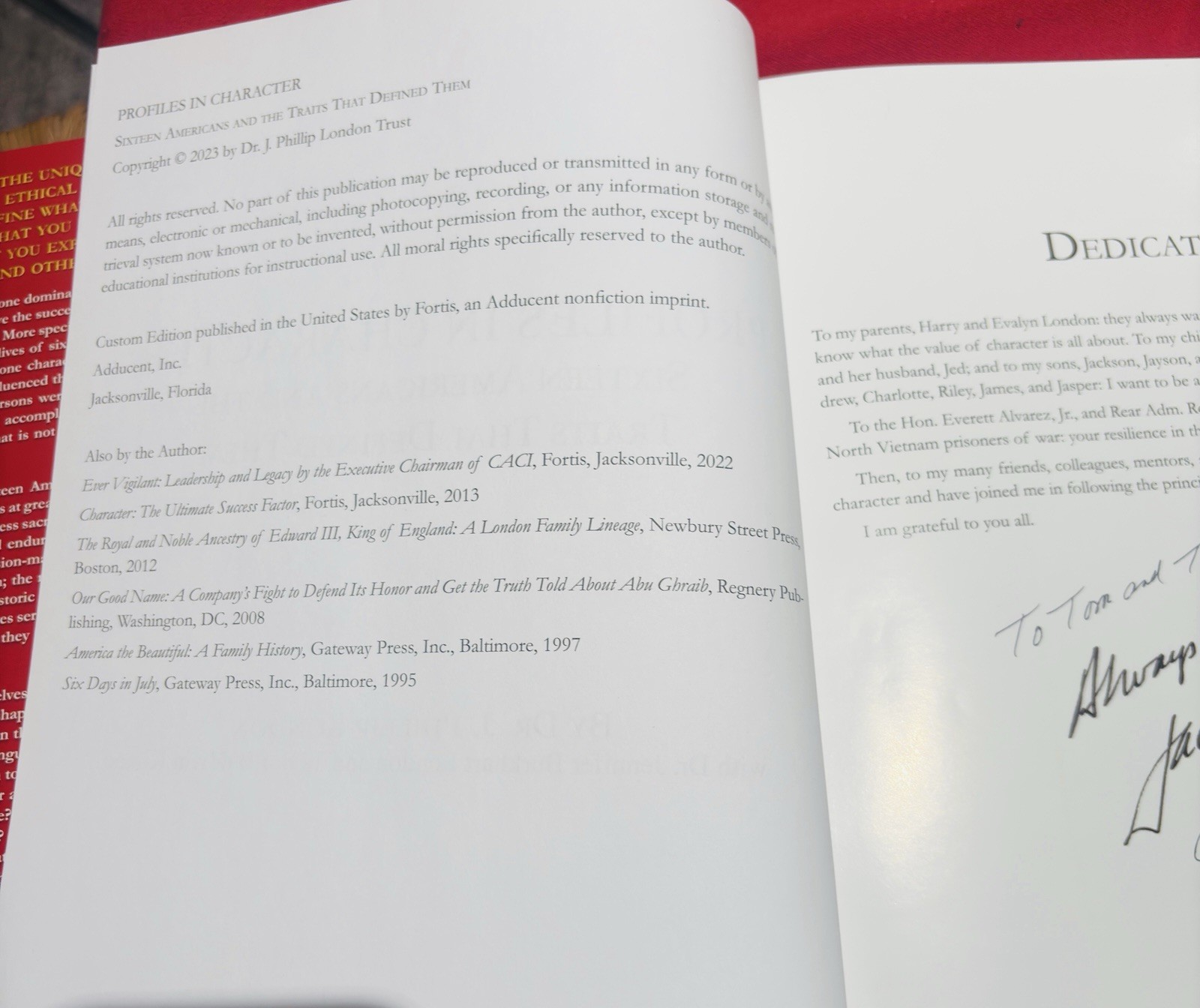 Profiles in Character by Dr. J. Phillip London Hardcover Fortis Signed Edition
