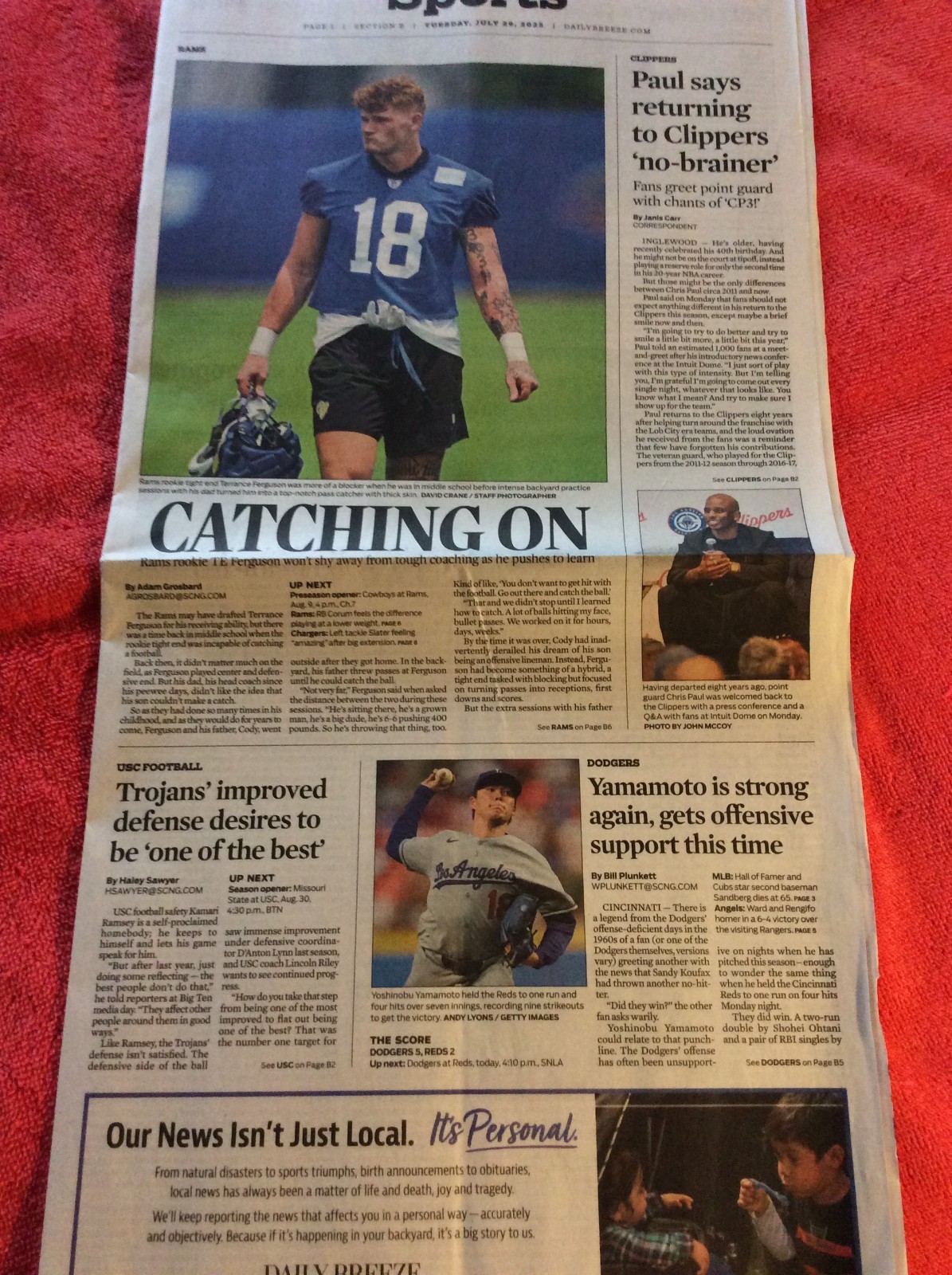 DAILY BREEZE SPORTS SECTION JULY 29 2025 DODGERS YAMAMOTO OBITUARY RYNE SANDBERG