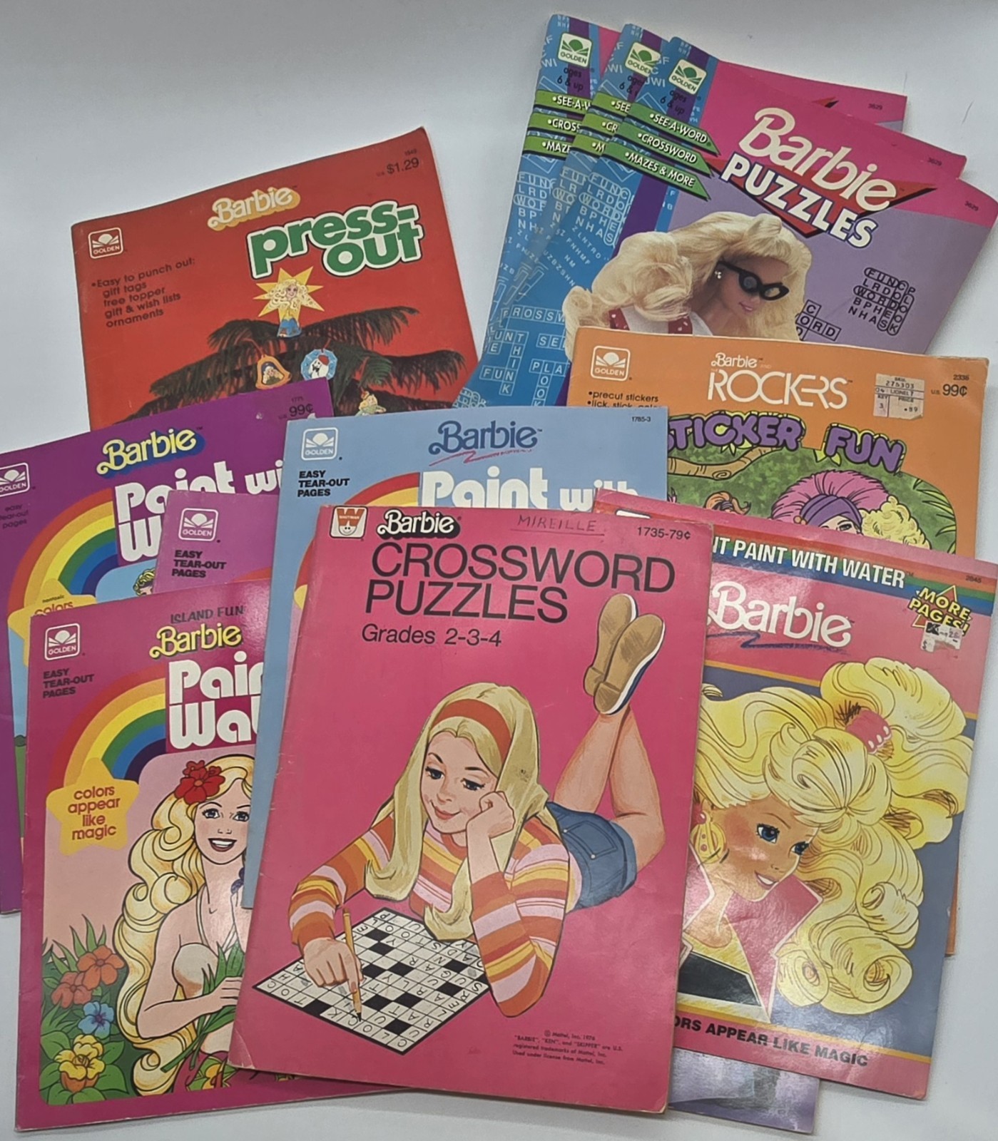 12 Vintage Barbie Coloring Paint Press Out Activity Books Lot Used Various Con.