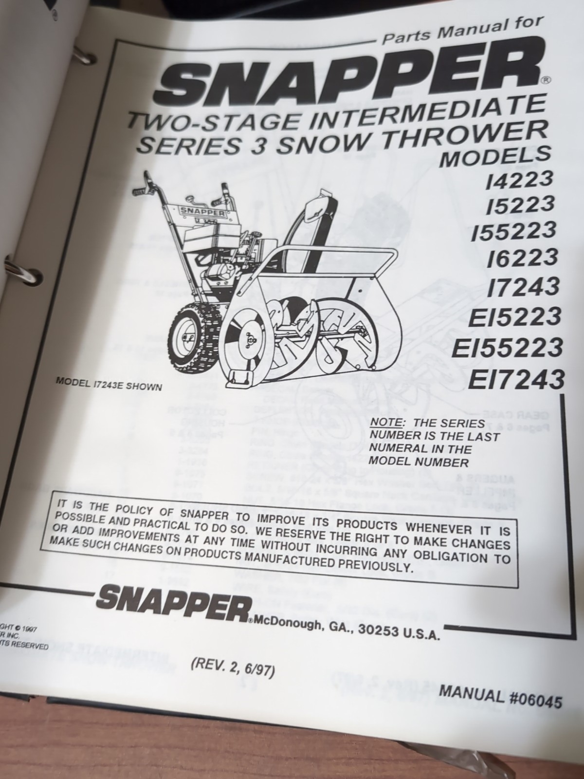 Snapper Lawnmower Parts List/Manual Binder: HC G ~1999