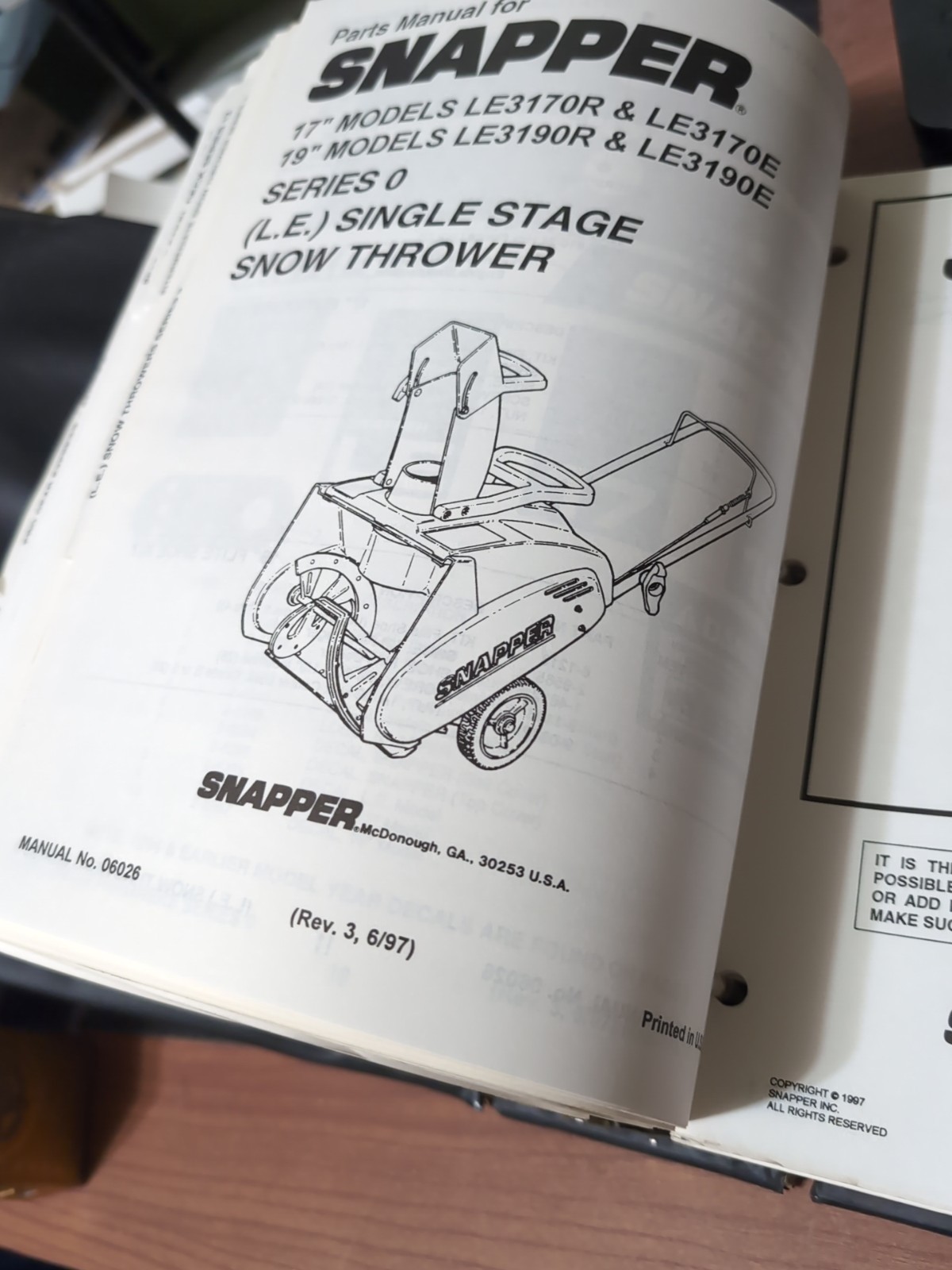 Snapper Lawnmower Parts List/Manual Binder: HC G ~1999