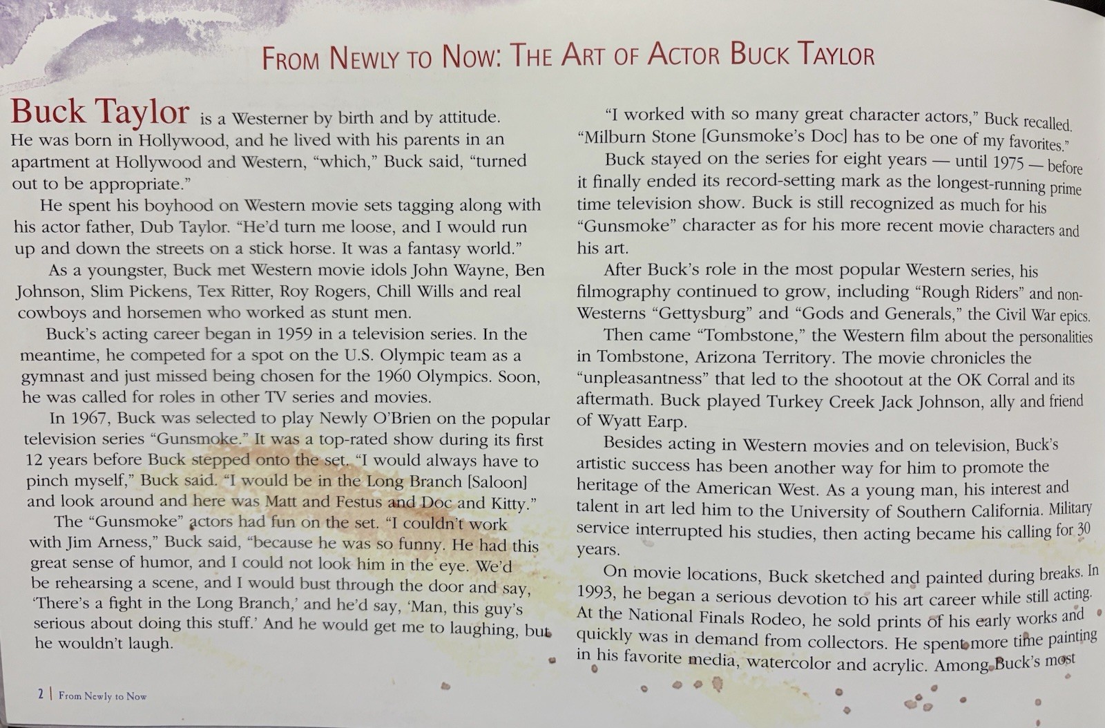 Buck Taylor ~ From Newly to Now: The Art Of Actor Buck Taylor