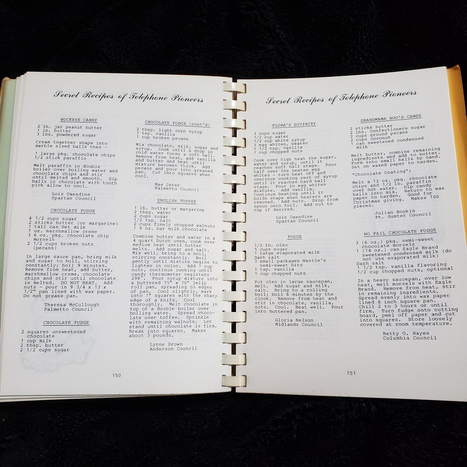 Secret Recipes of Telephone Pioneers Cookbook Chaper 1961 South Carolina 1982