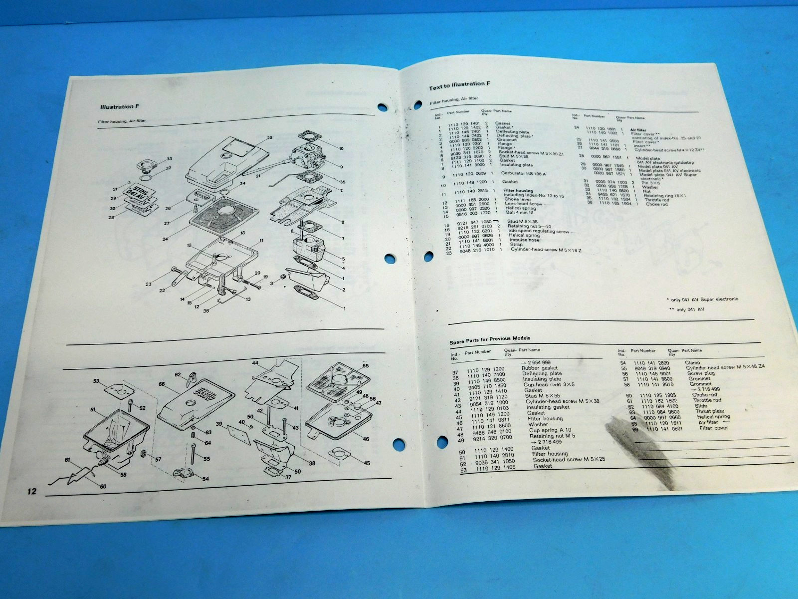 SPARE PARTS LIST MANUAL FOR STIHL 041AV CHAINSAW — BOX 1065 Z26