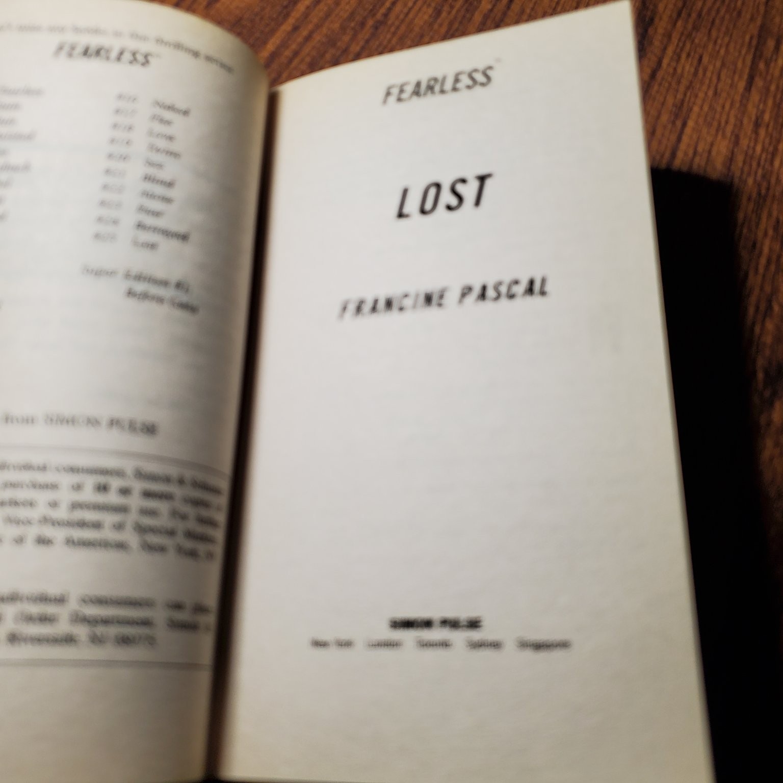 Fearless Lost Francine Pascal 2003 First Edition Simon Pulse YA