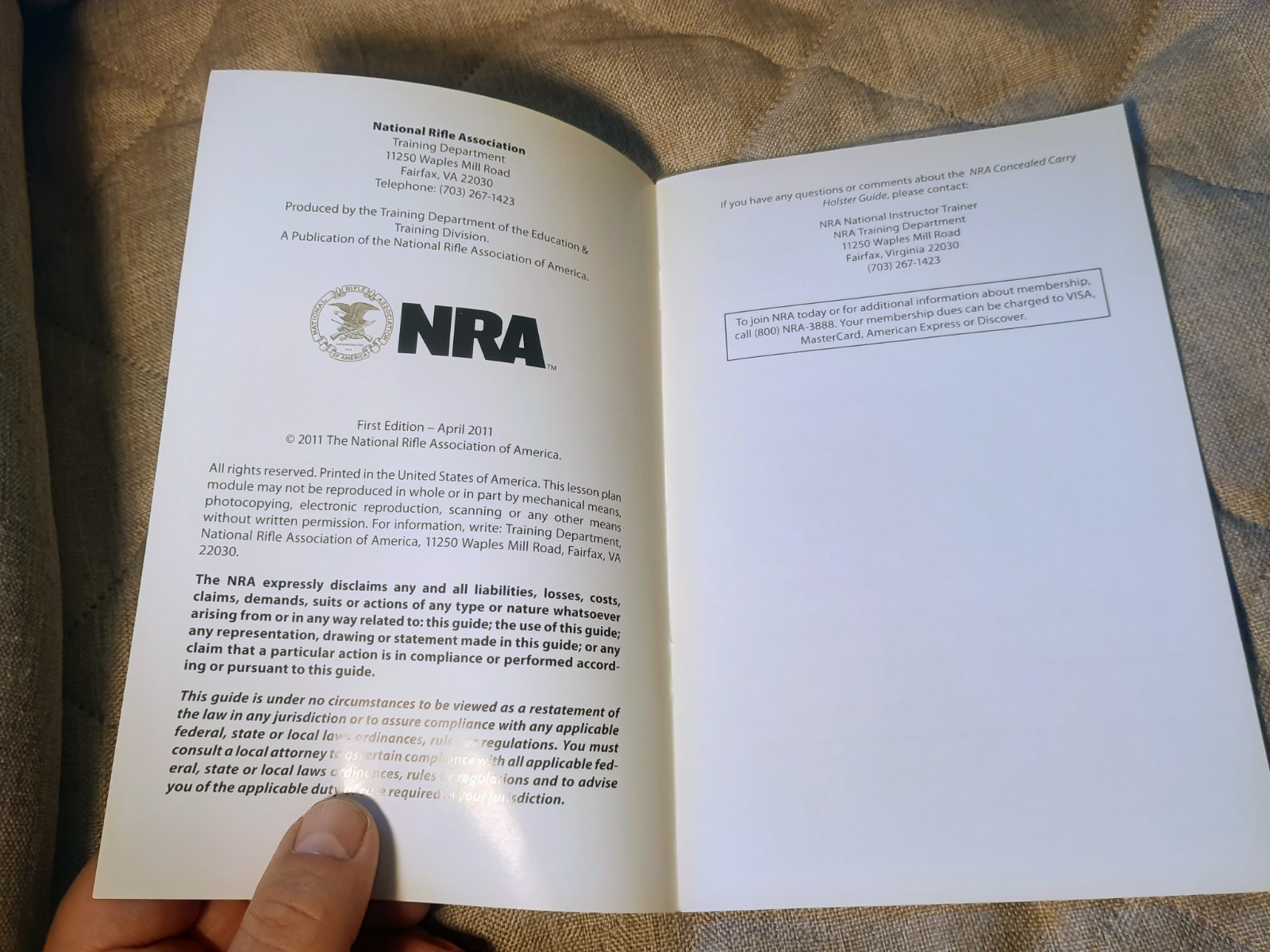 2011 NRA Concealed Carry Holster Guide 18 Page Booklet