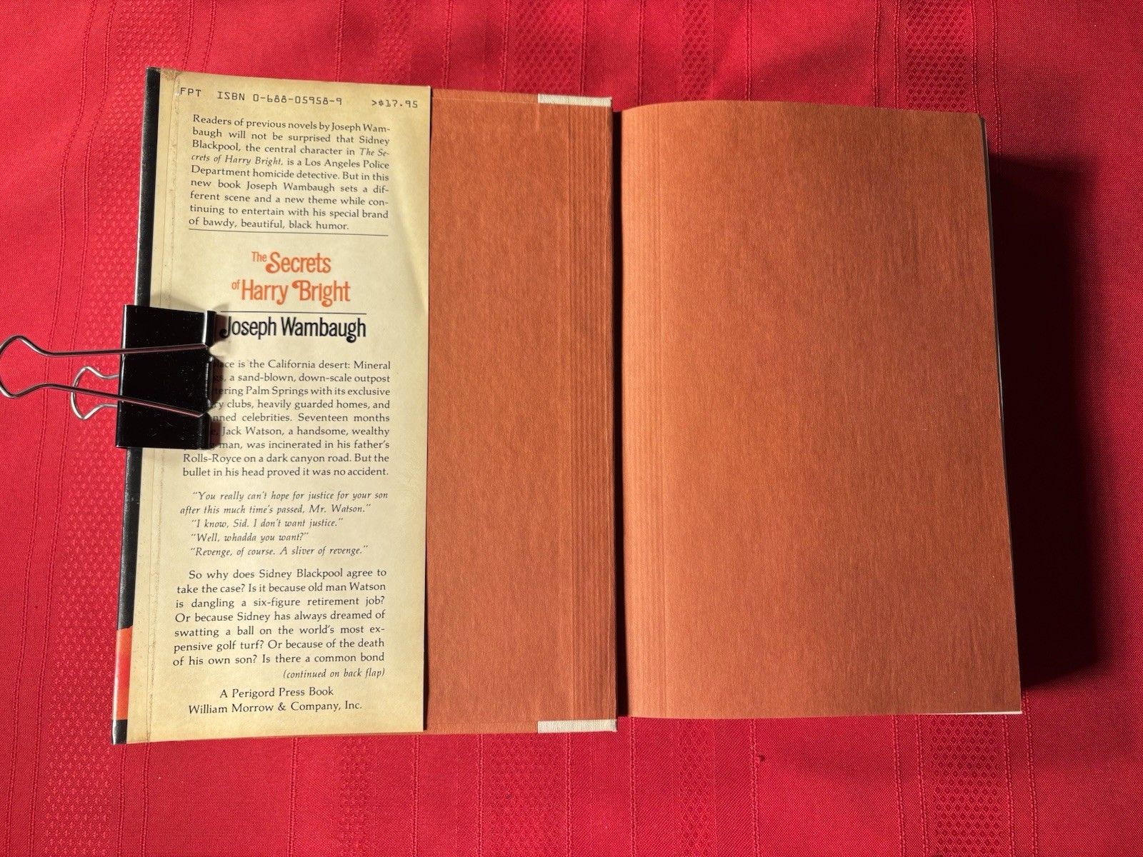 The Secrets Of Harry Bright, By Joseph Wambaugh, 1st Ed, Hardcover Book, 1985