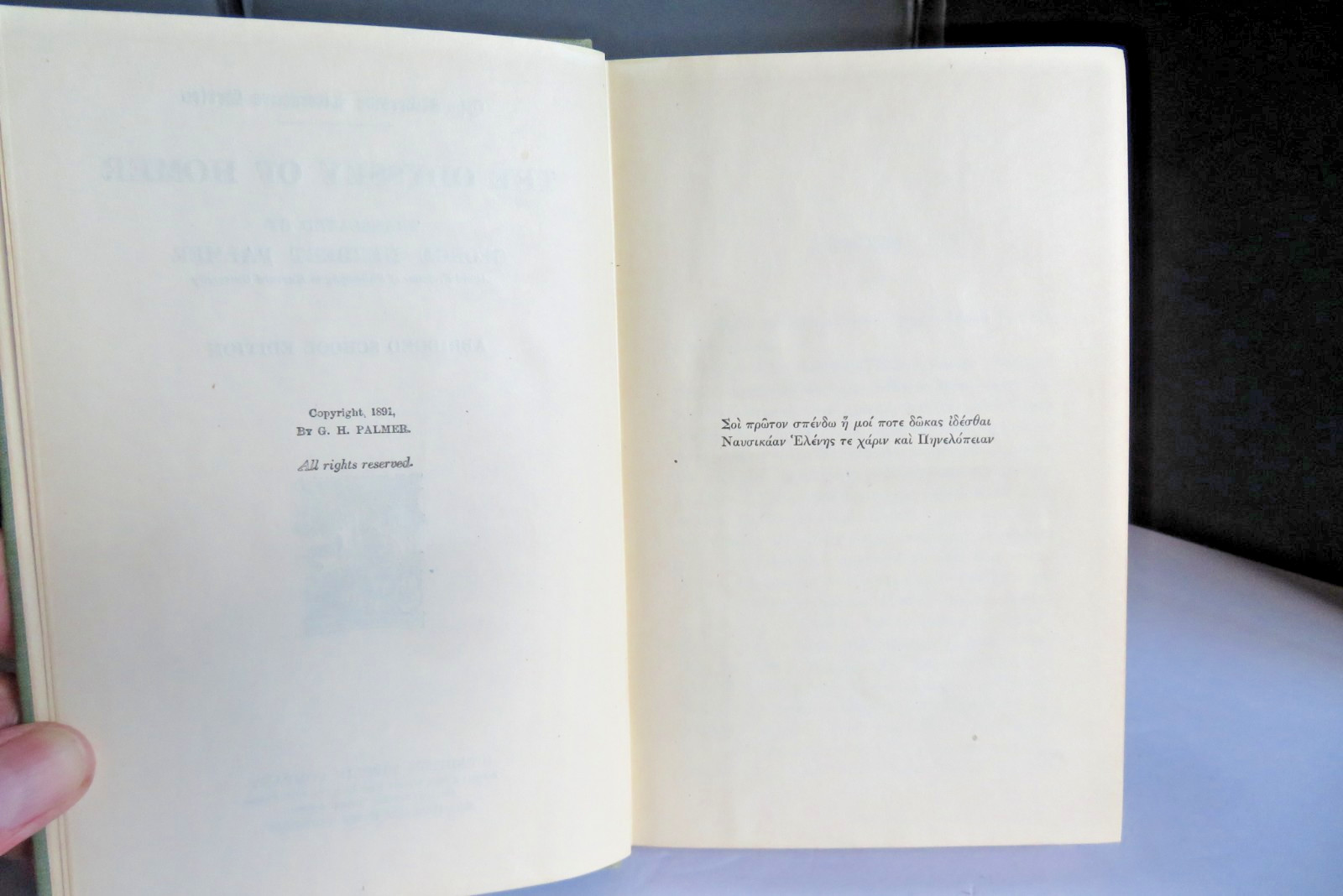 1891 Palmer’s The Odyssey of Homer *VIDEO* by G.H. Palmer Houghton Mifflin Co.