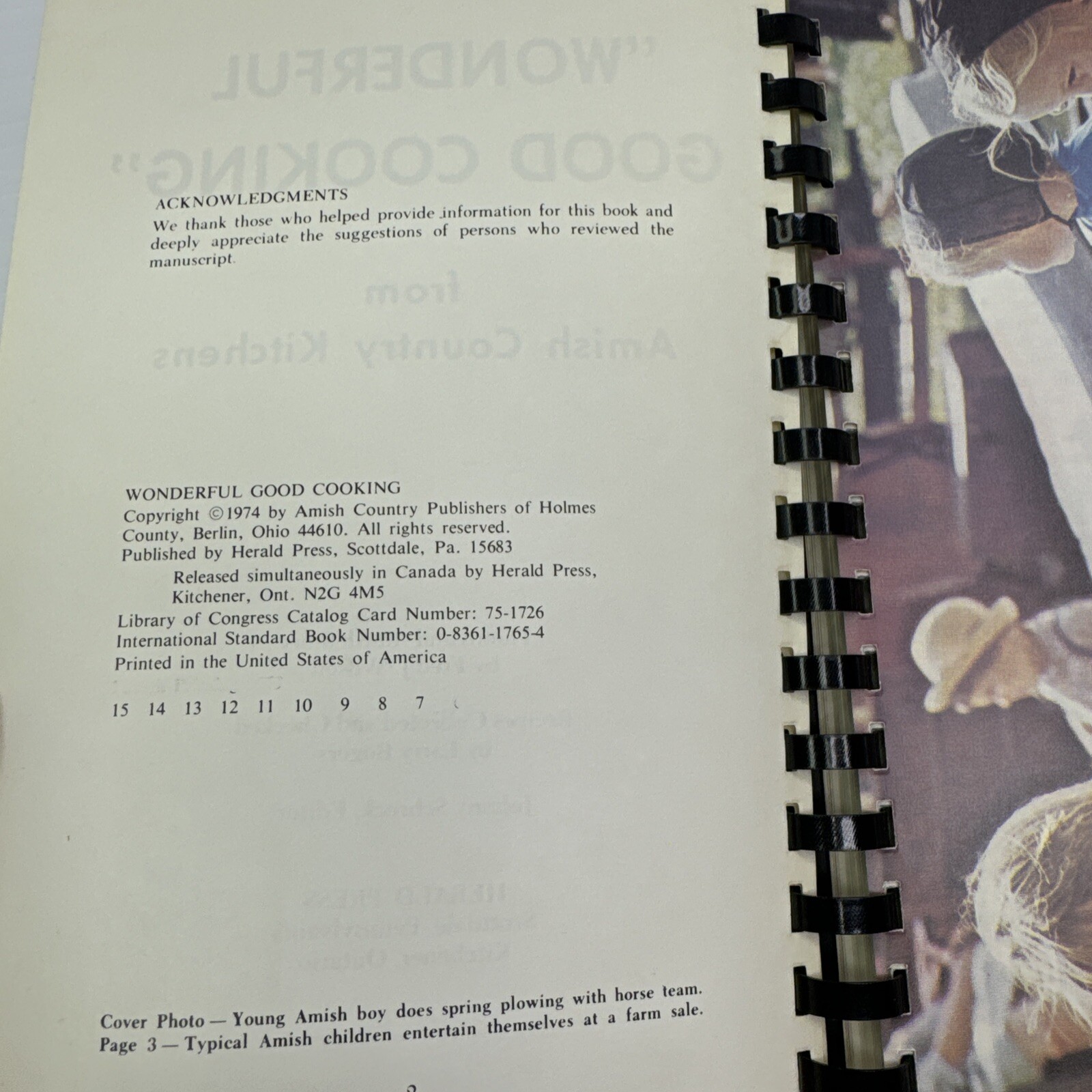 Wonderful Good Cooking from Amish Country Kitchens 1974 Herald Press SpiralBound