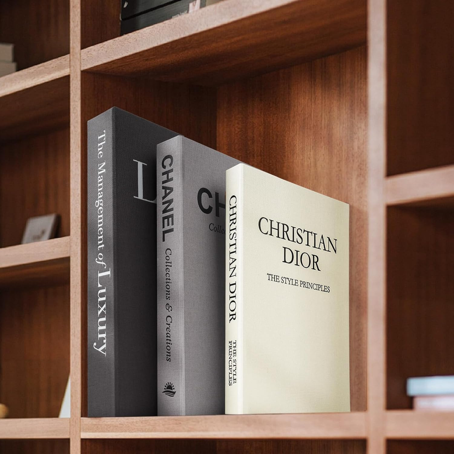 Set of 3 Minimalist Linen Faux Books for Coffee Table Decor Black Gray Beige