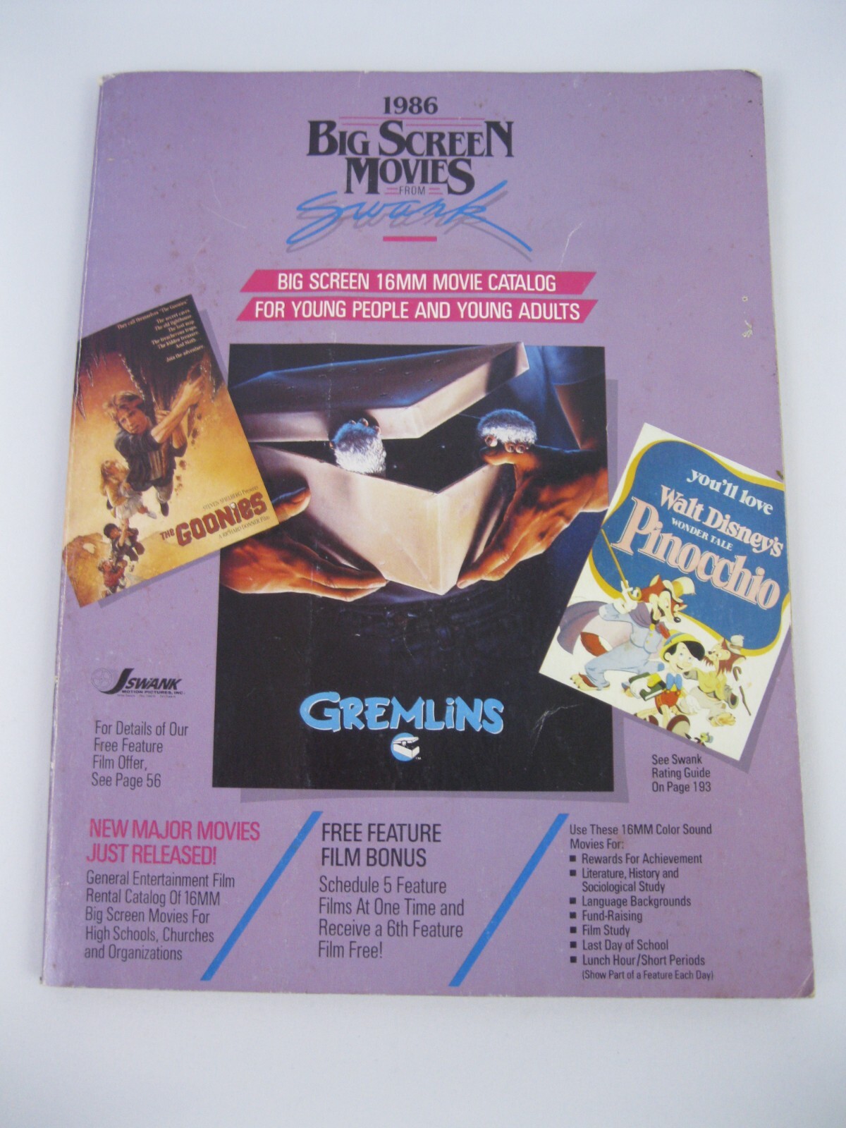 1986 Big Screen Movies From Swank 16mm Film Catalog G86 Young People Adults EUC