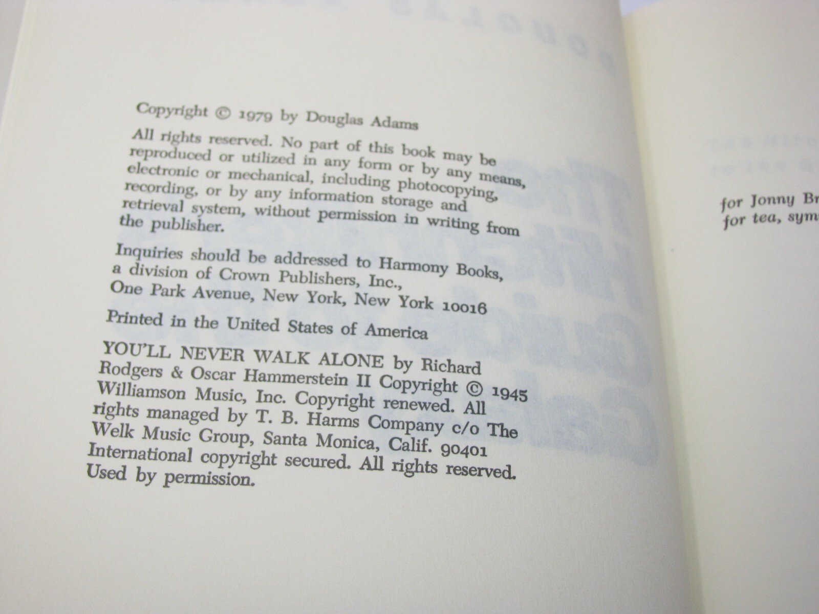 1979 The Hitchhiker’s Guide, Restaurant At End of Universe Book Club Edition