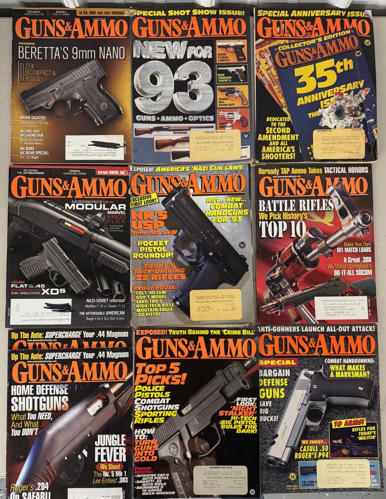 Lot of 34 Guns & Ammo Magazines 1990s–2000s Firearms Handguns Rifles