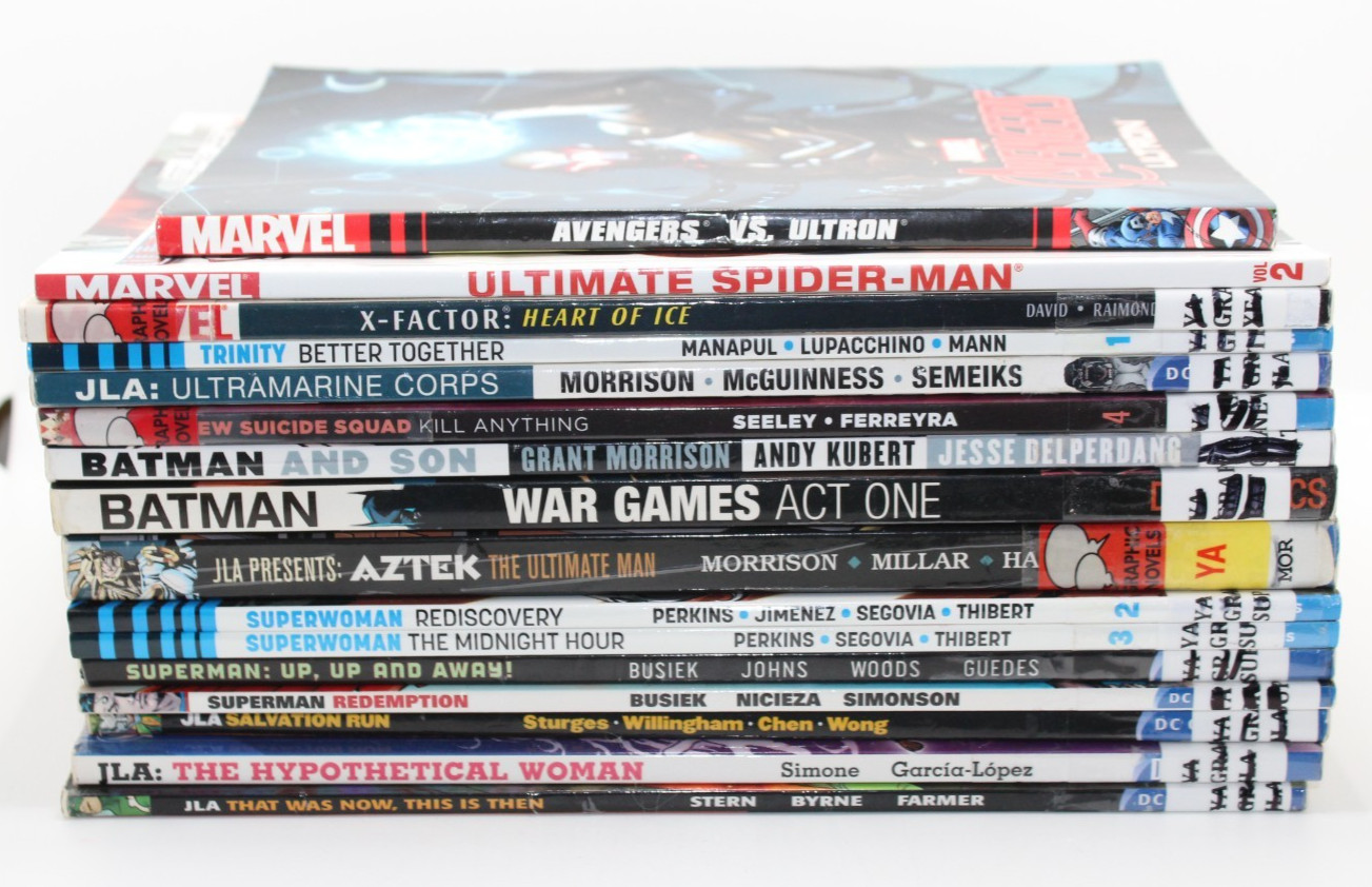 Large Comic Book TPB Readers Lot DC Marvel JLA Superman Batman Spider-man Ultron