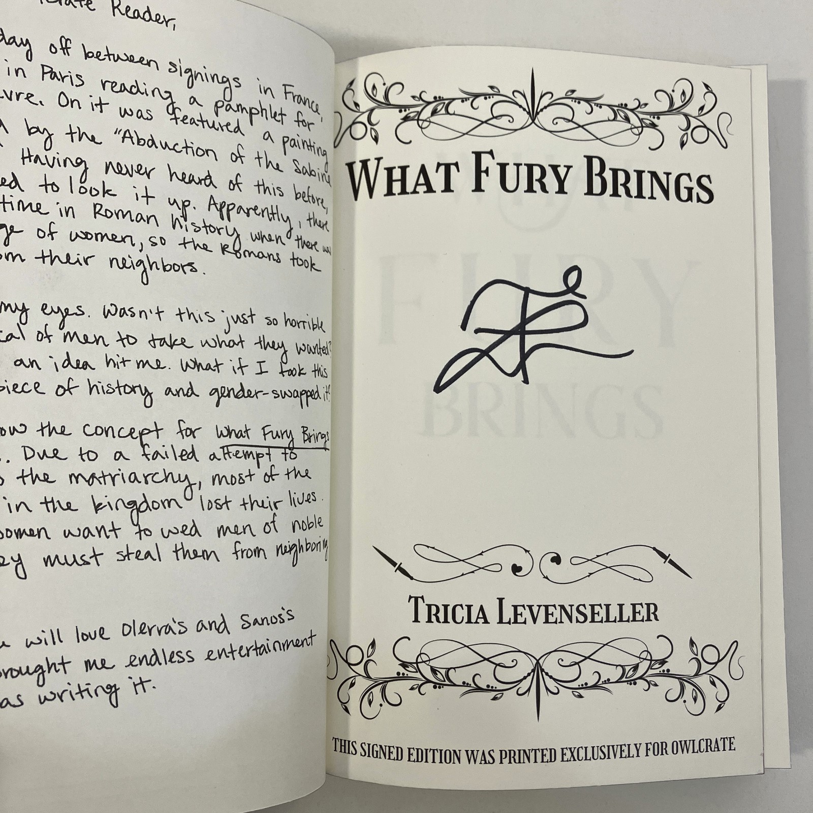 Tricia Levenseller What Fury Brings Owlcrate Signed Edition 2025 HCDJ Feiwel
