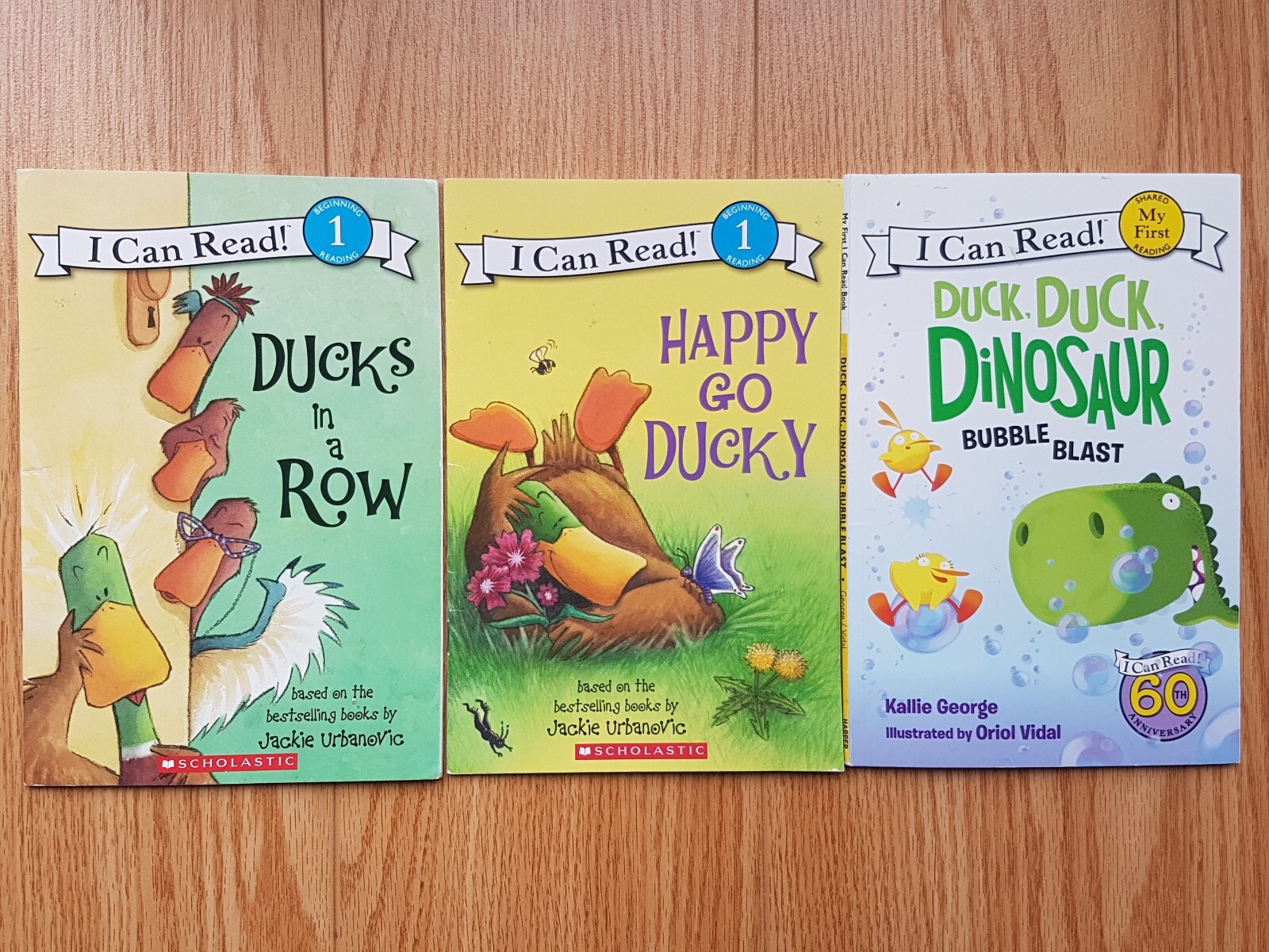 ” Ducks in a Row”-” Happy Go Ducky” -“Duck Duck Dinosaur” 3 I Can Read books Lot