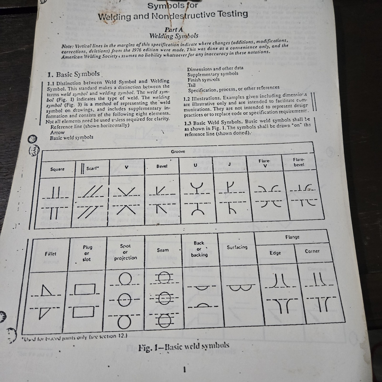 vintage 1976 edition of the American Welding Society (AWS) Symbols for Welding