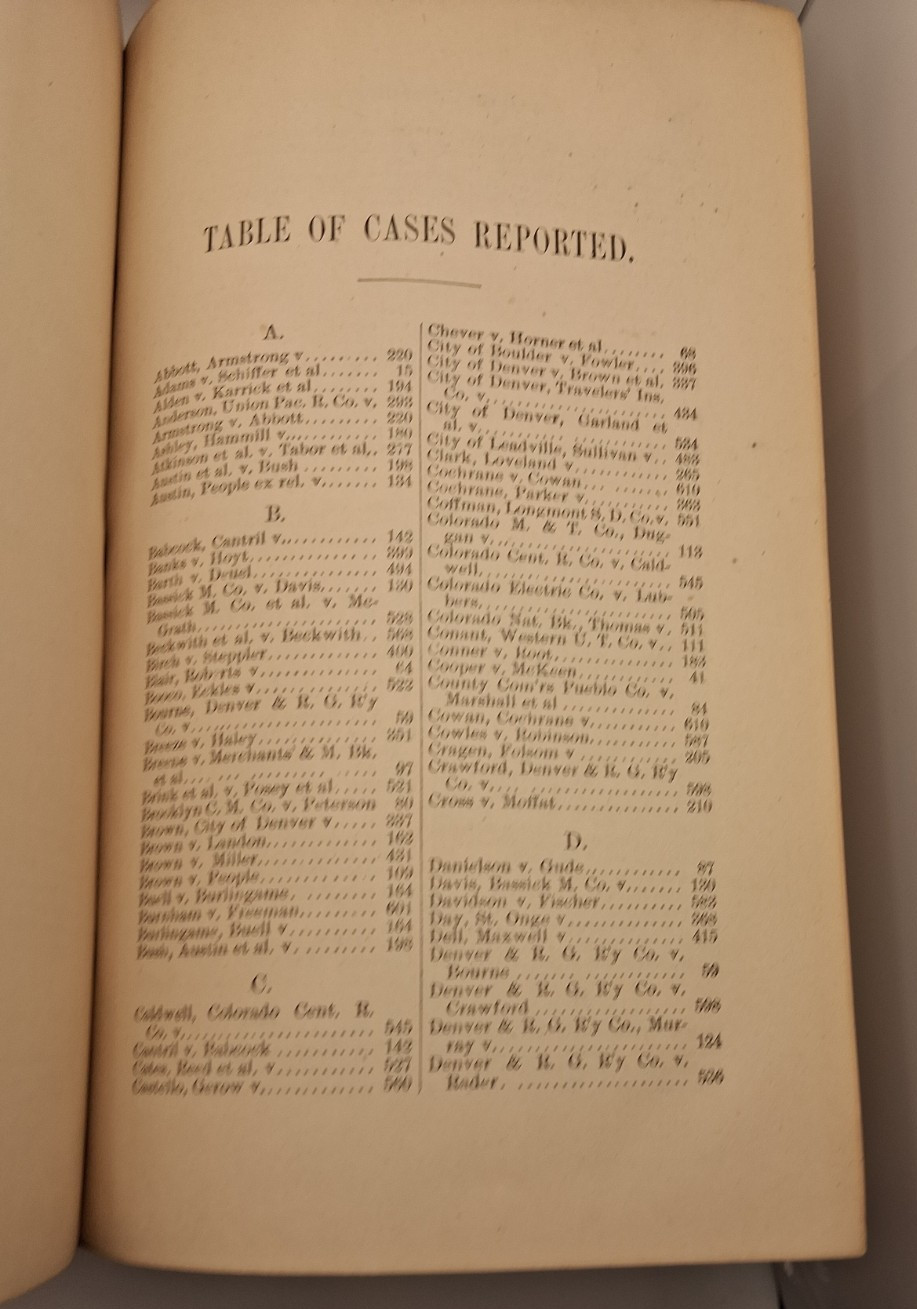 Colorado Reports: Cases Adjudged September 1889 Volume XI (11) Leather Law/Legal