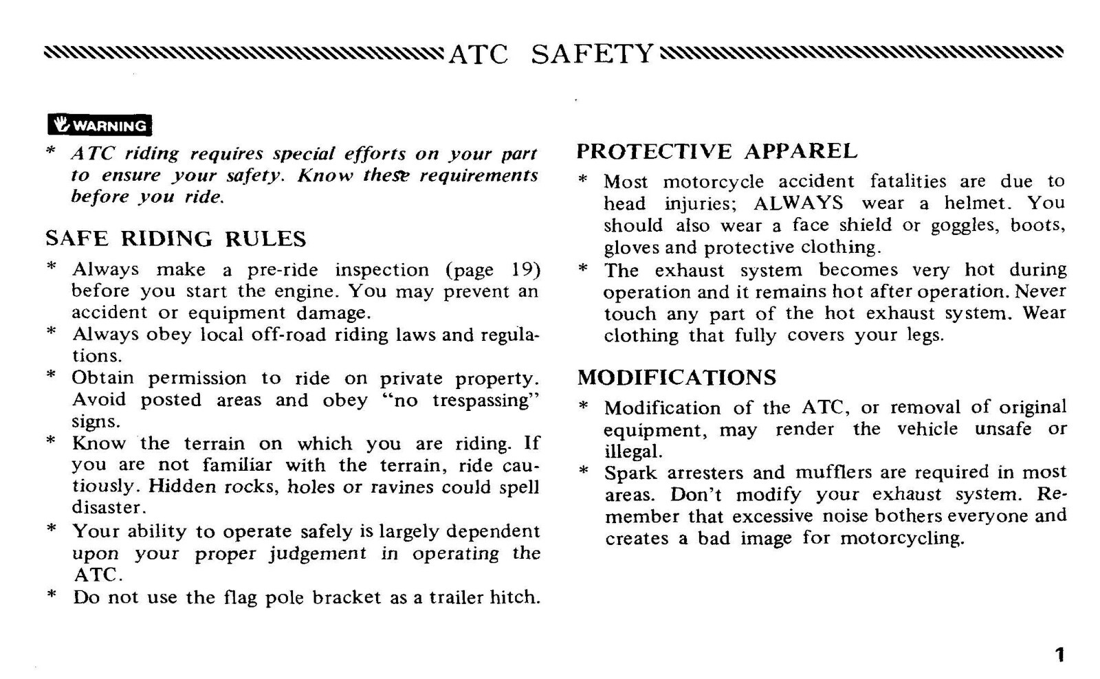 1984 Honda ATC125M Owner’s Manual 70 Pages