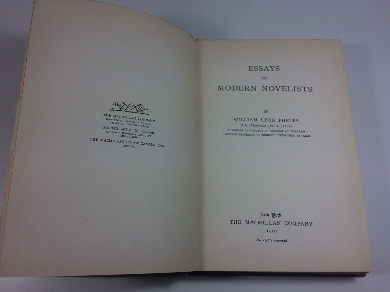 VINTAG, Essays on Modern Novelists by William Lyon Phelps 1910 1st Ed HC