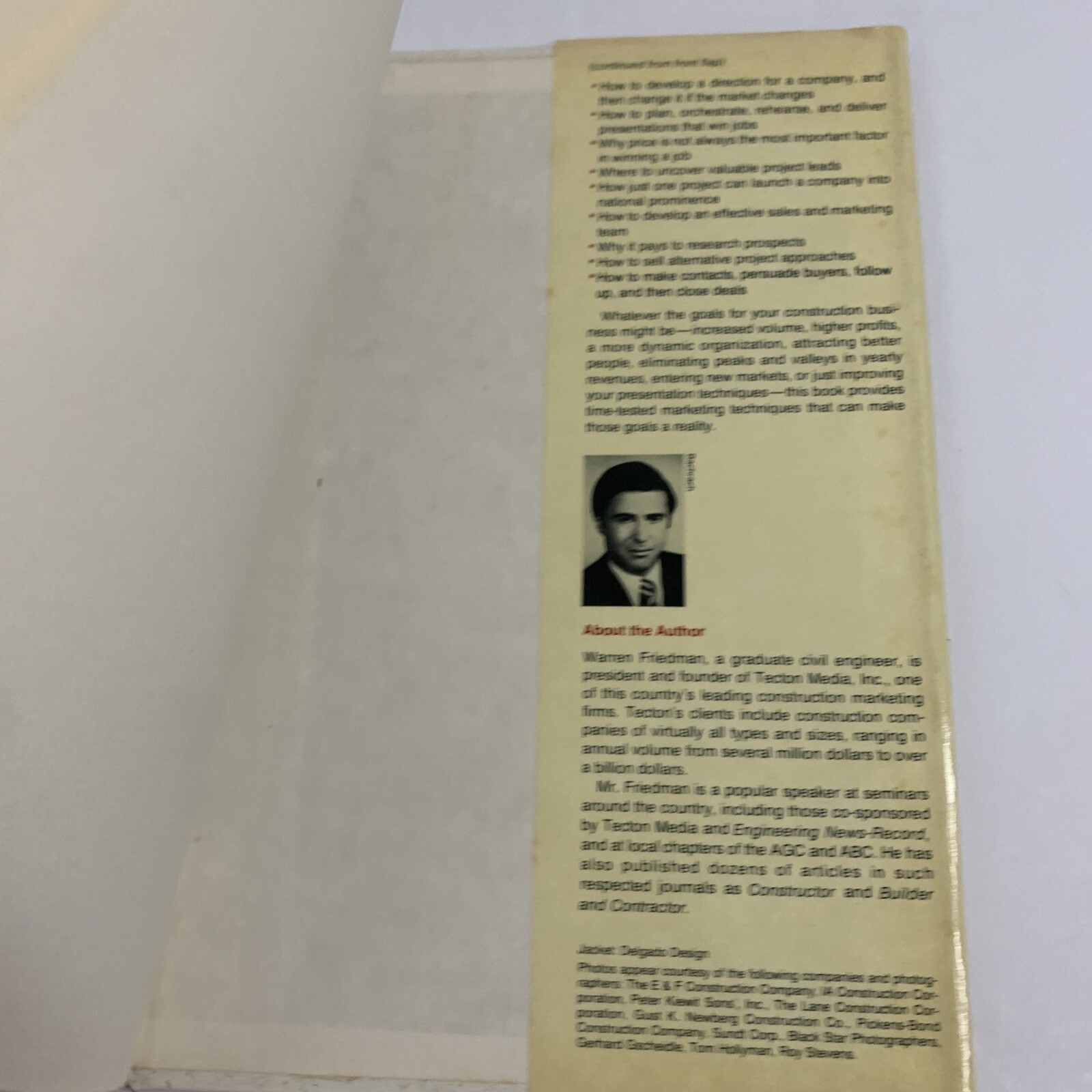 Construction Marketing and Strategic Planning By Wareen Friedman Hardcover 1984