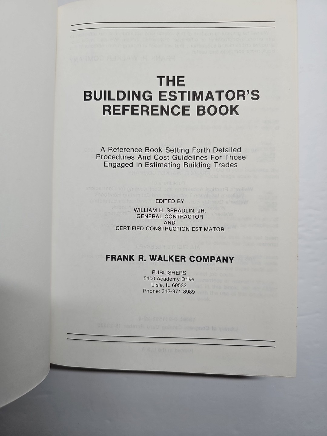 Walker’s Building Estimator’s Reference Book by FrankR Walker Company, 22nd Ed