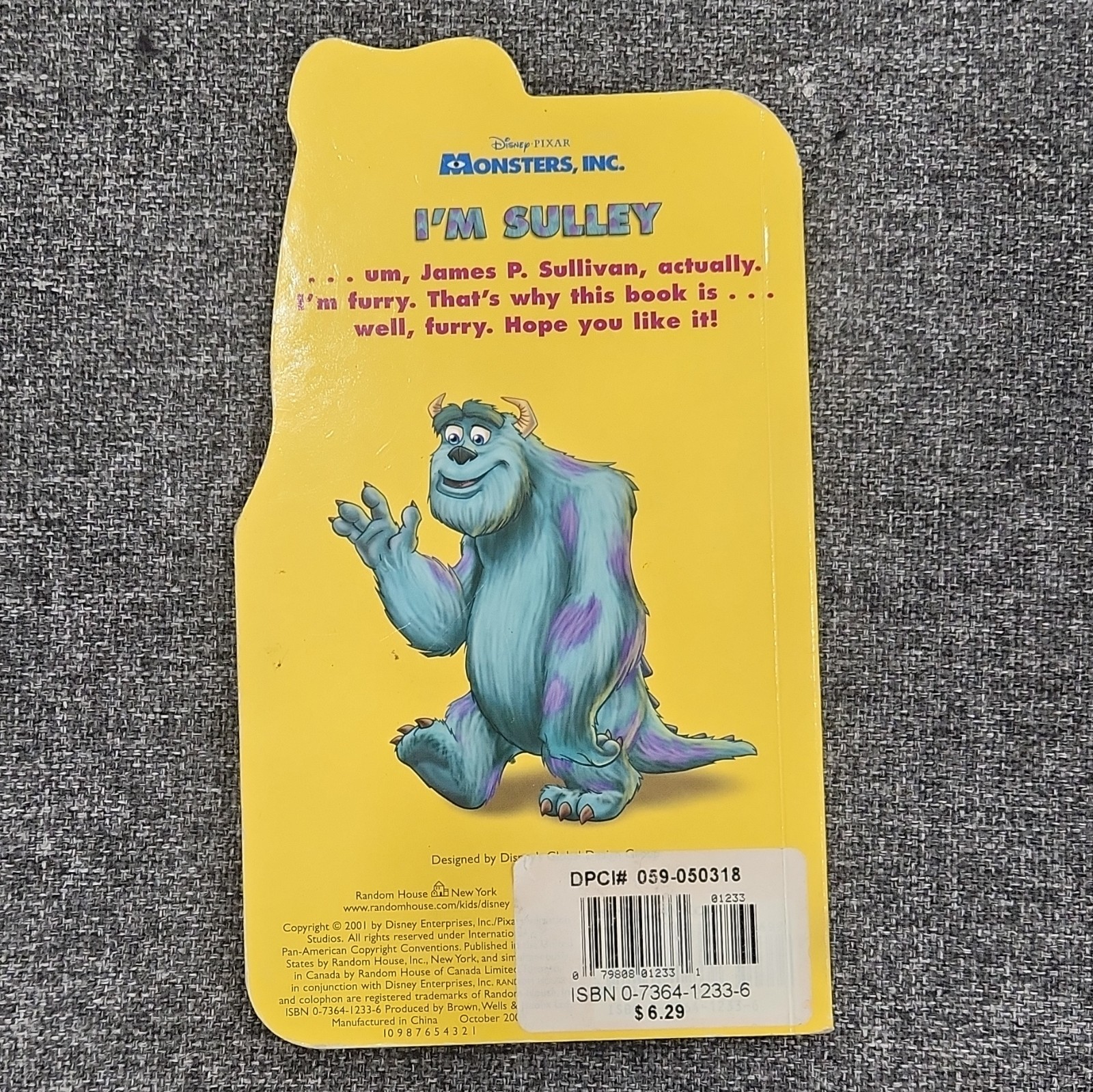 Disney Pixar Monsters, Inc. I’m Sulley Die-Cut Board Book 2001 Random House
