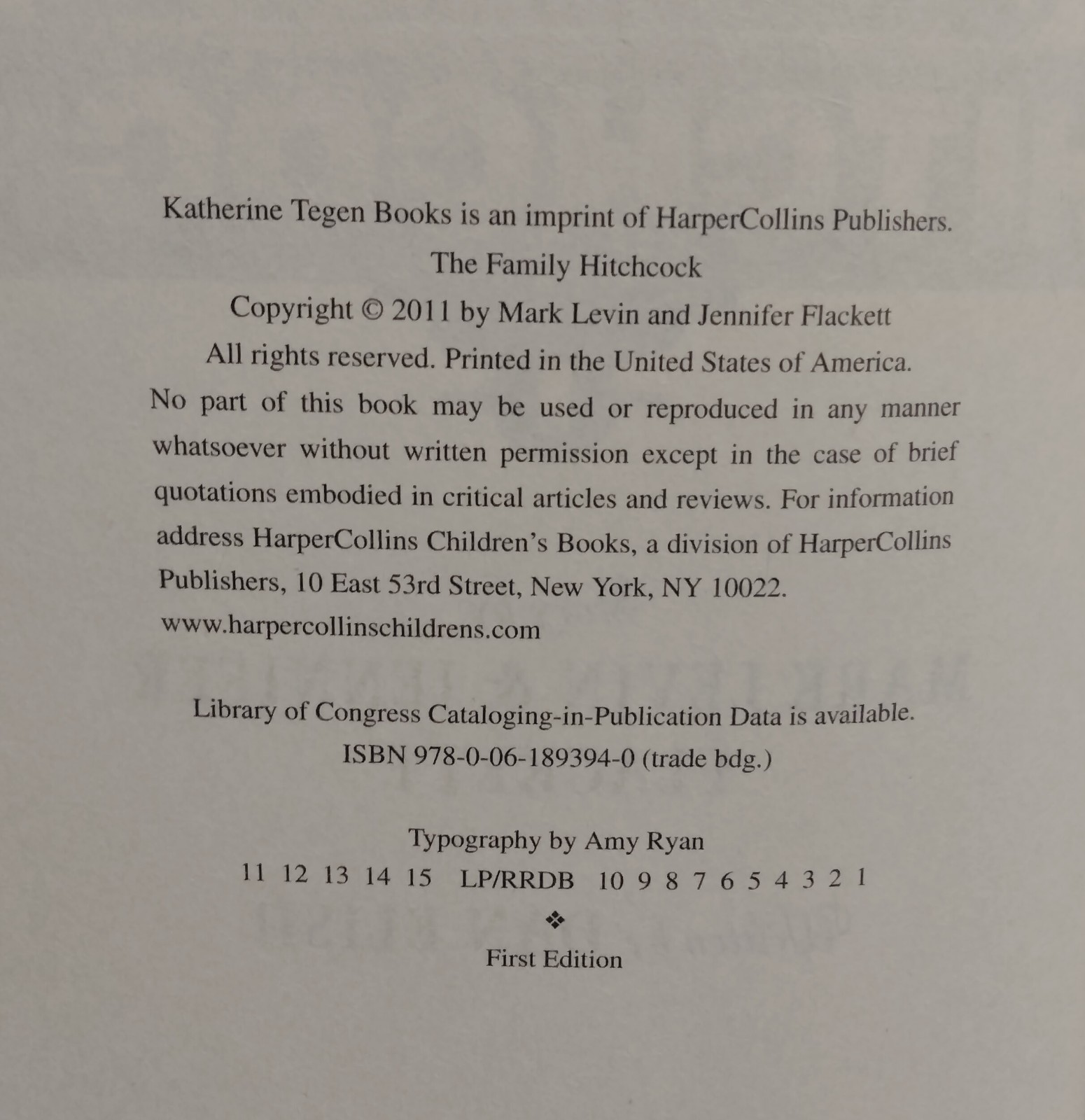The Family Hitchcock by Mark Levin-Jennifer Flackett-Dan Elish HBDJ