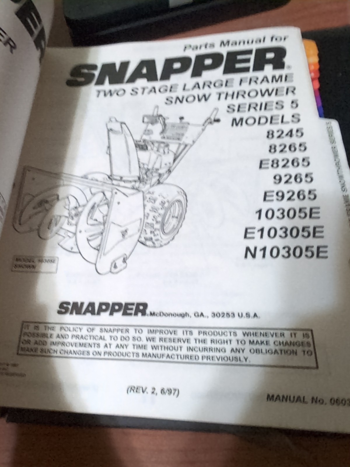 Snapper Lawnmower Parts List/Manual Binder: HC G ~1999