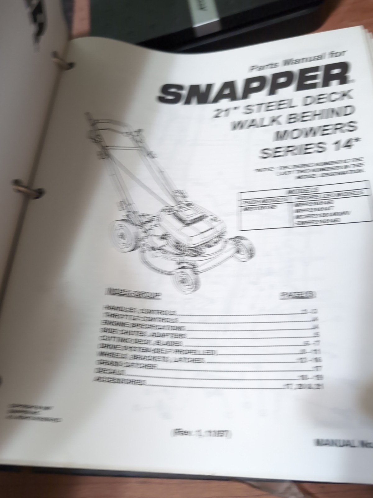 Snapper Lawnmower Parts List/Manual Binder: HC G ~1999