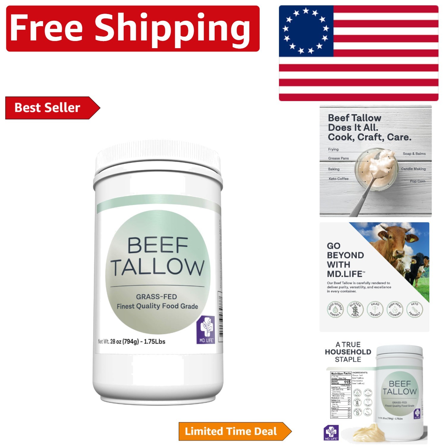 28oz Keto Friendly Beef Tallow – Grass Fed Cooking Oil for Health and Wellness