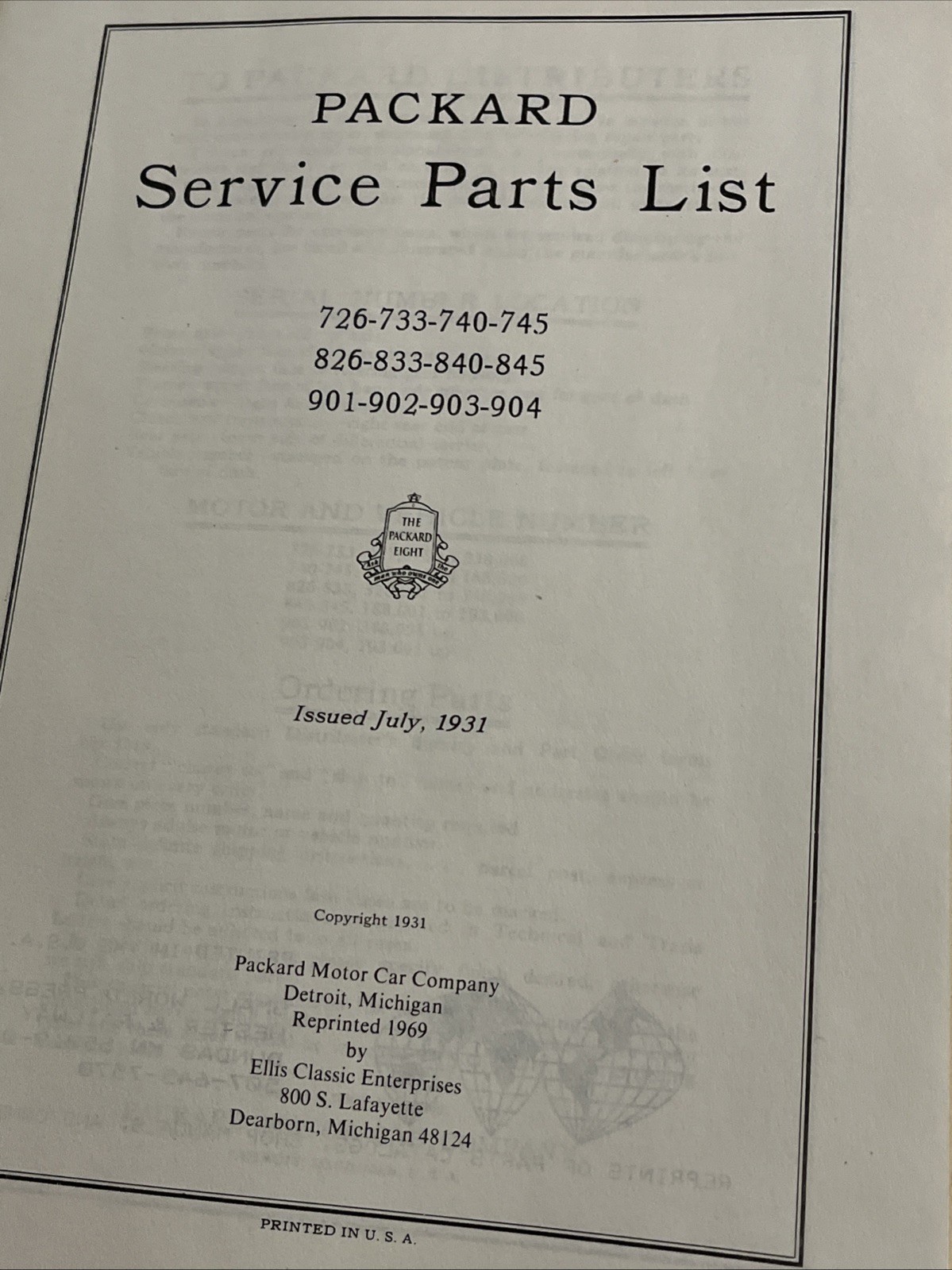 1931 Packard Service Parts List 1931