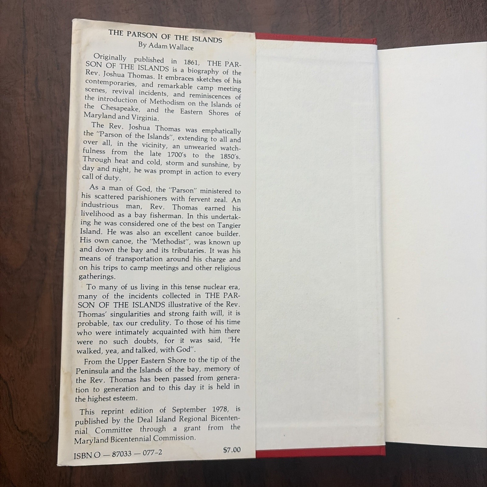 Parson of the Island by Wallace, Adam Book Rev. Joshua Thomas 1978