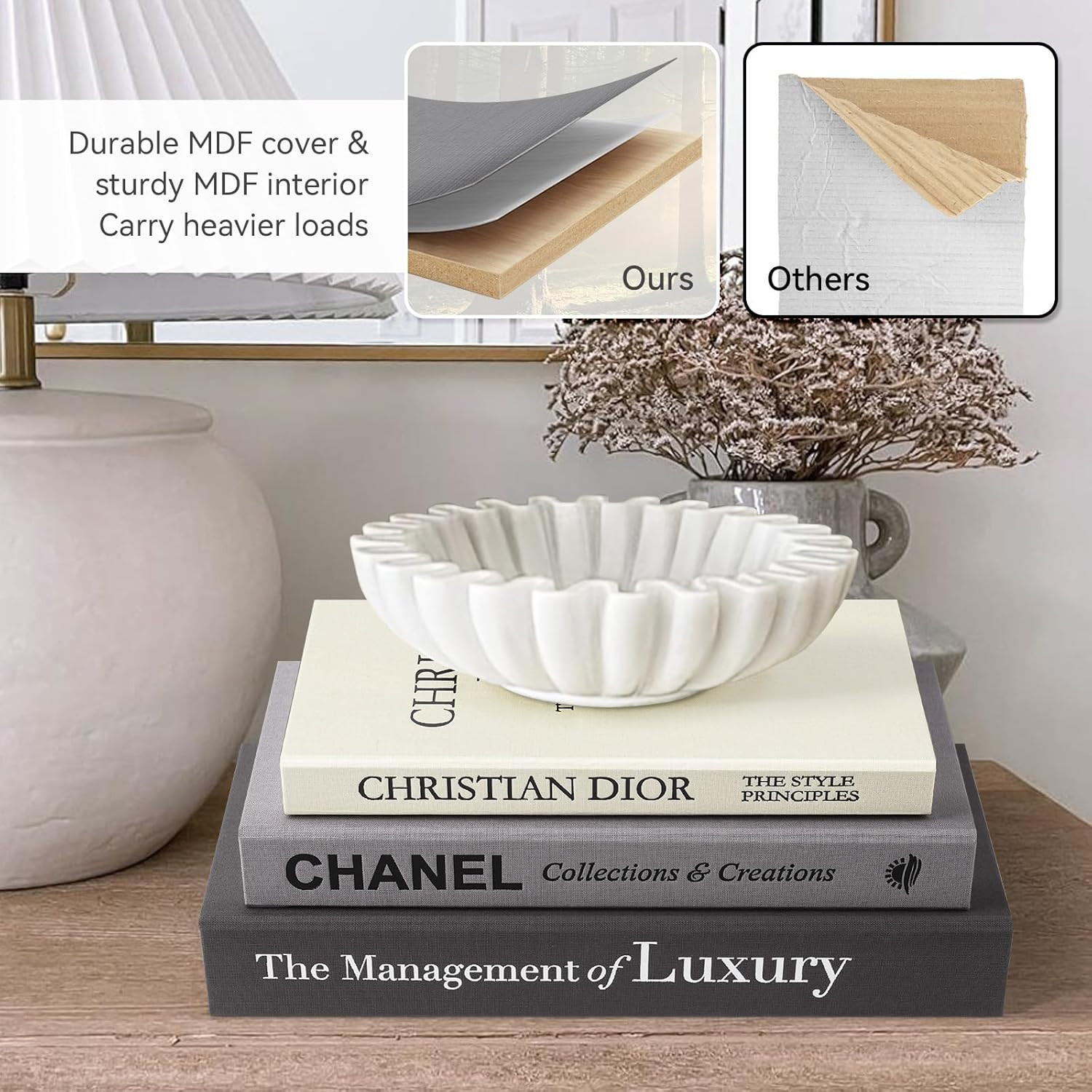 Set of 3 Minimalist Linen Faux Books for Coffee Table Decor Black Gray Beige