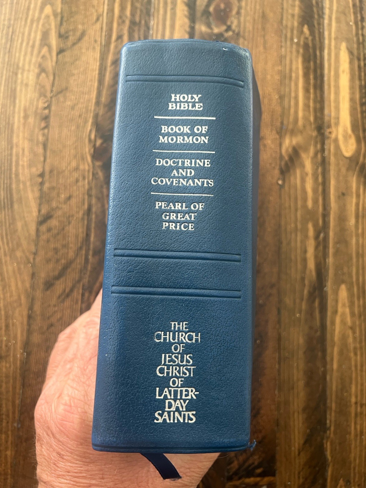 1987 LDS Quad Scriptures Blue Leather 7-1/2 X 5-1/2” Indexed