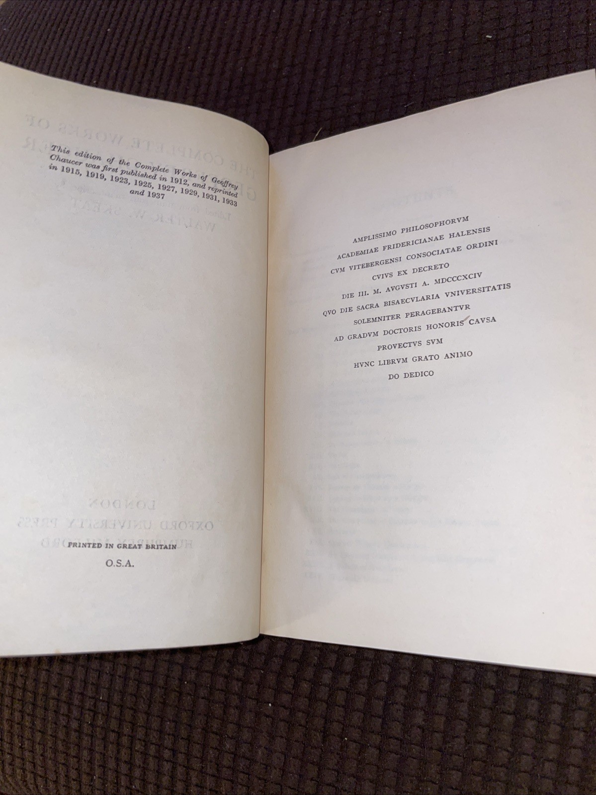 1937 rare DJ – Complete Works of Geoffrey Chaucer HC DJ Oxford University Press